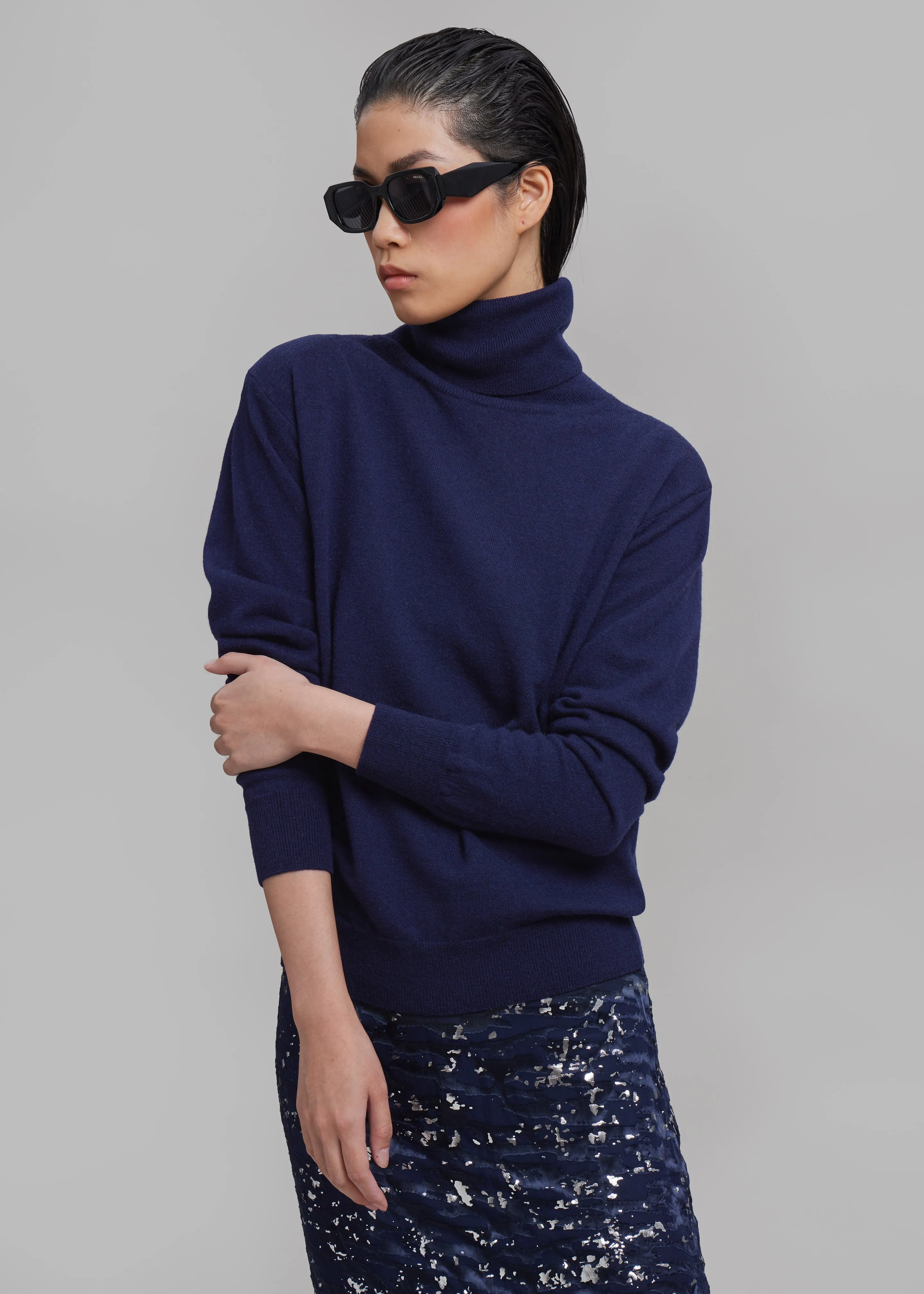 Ines Thin Padded Turtleneck - Navy sold by Frankie Shop