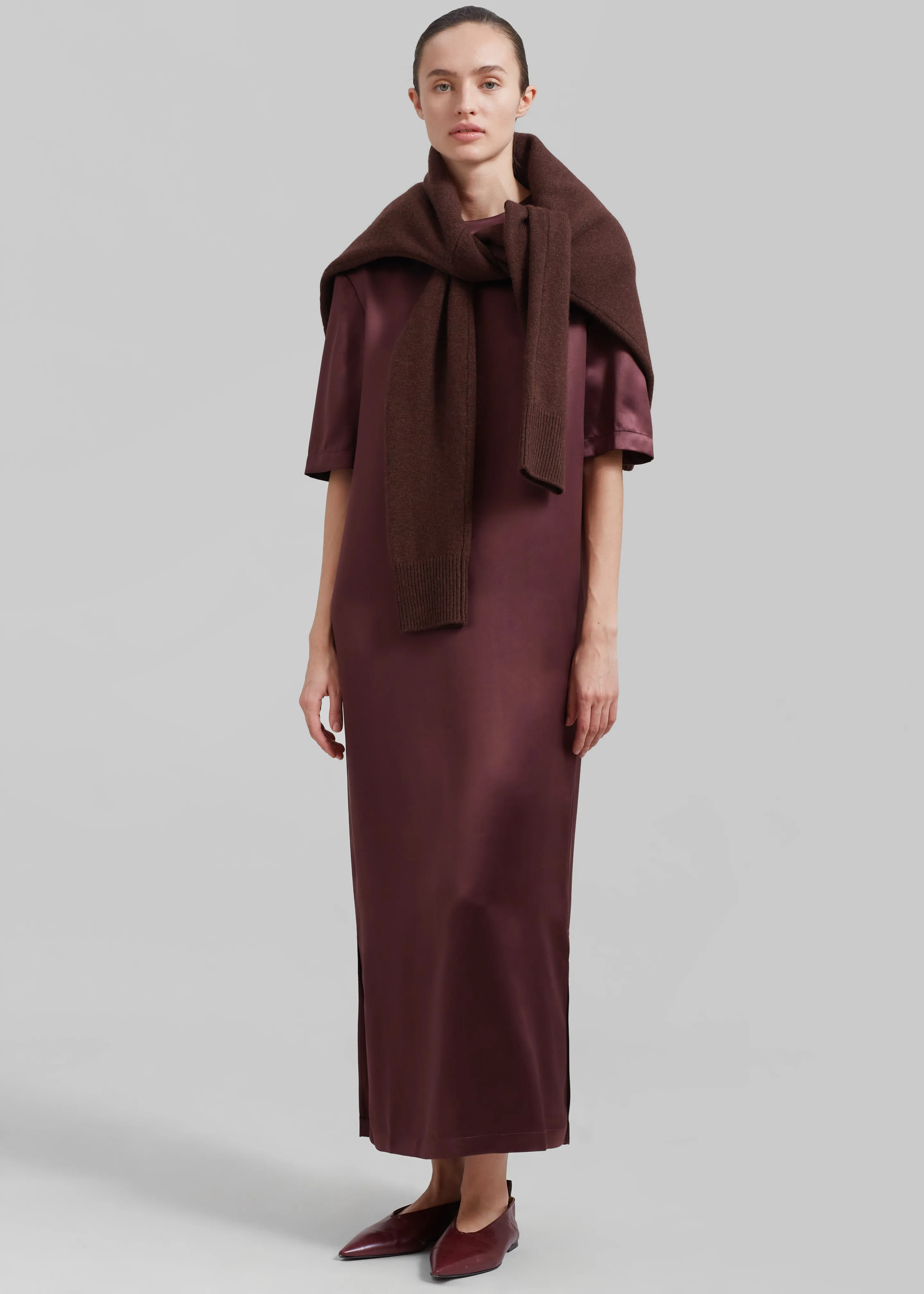 Loulou Studio Tuga Satin T-Shirt Dress - Midnight Bordeaux sold by Frankie Shop product image thumbnail 5