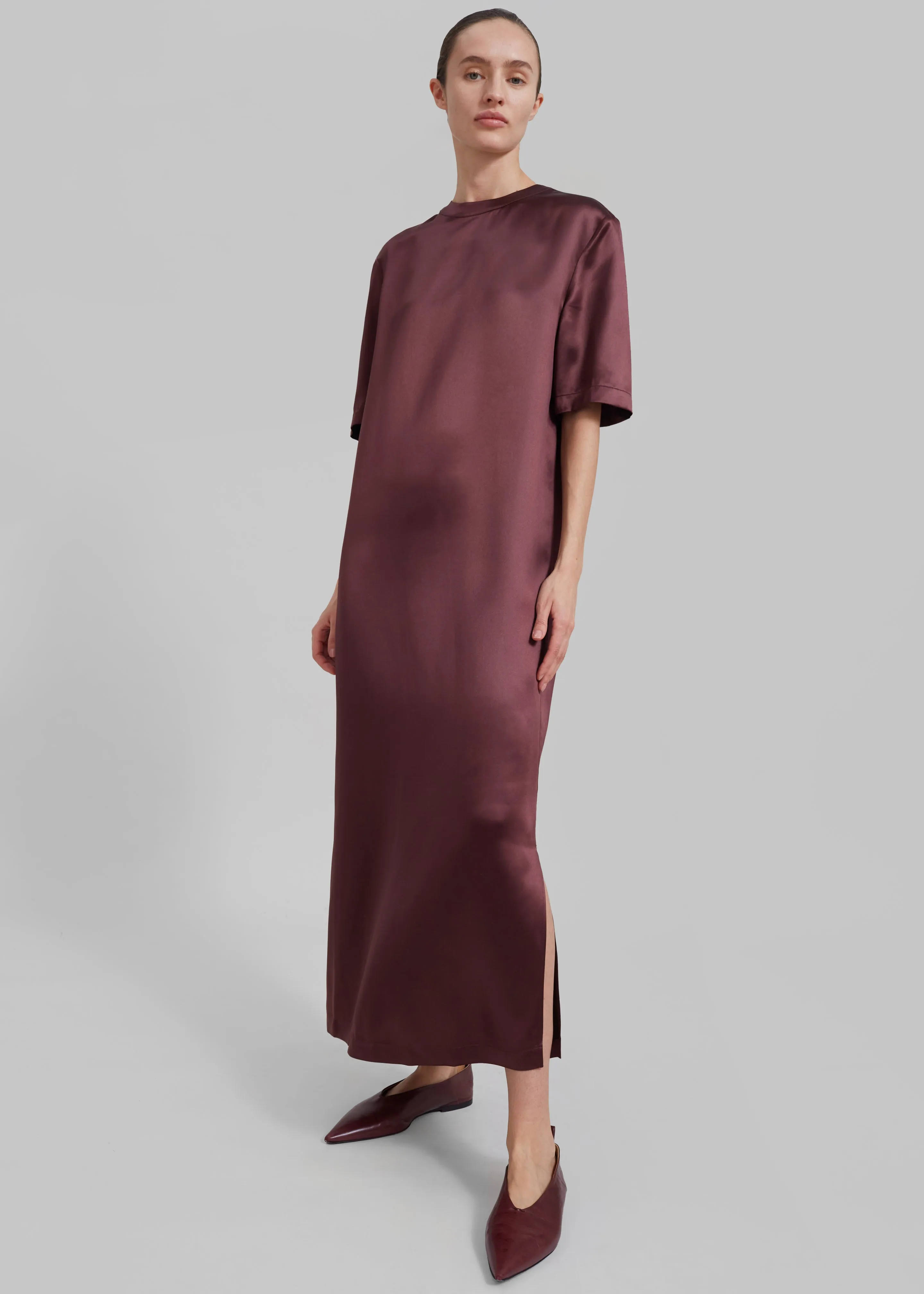 Loulou Studio Tuga Satin T-Shirt Dress - Midnight Bordeaux sold by Frankie Shop product image thumbnail 2