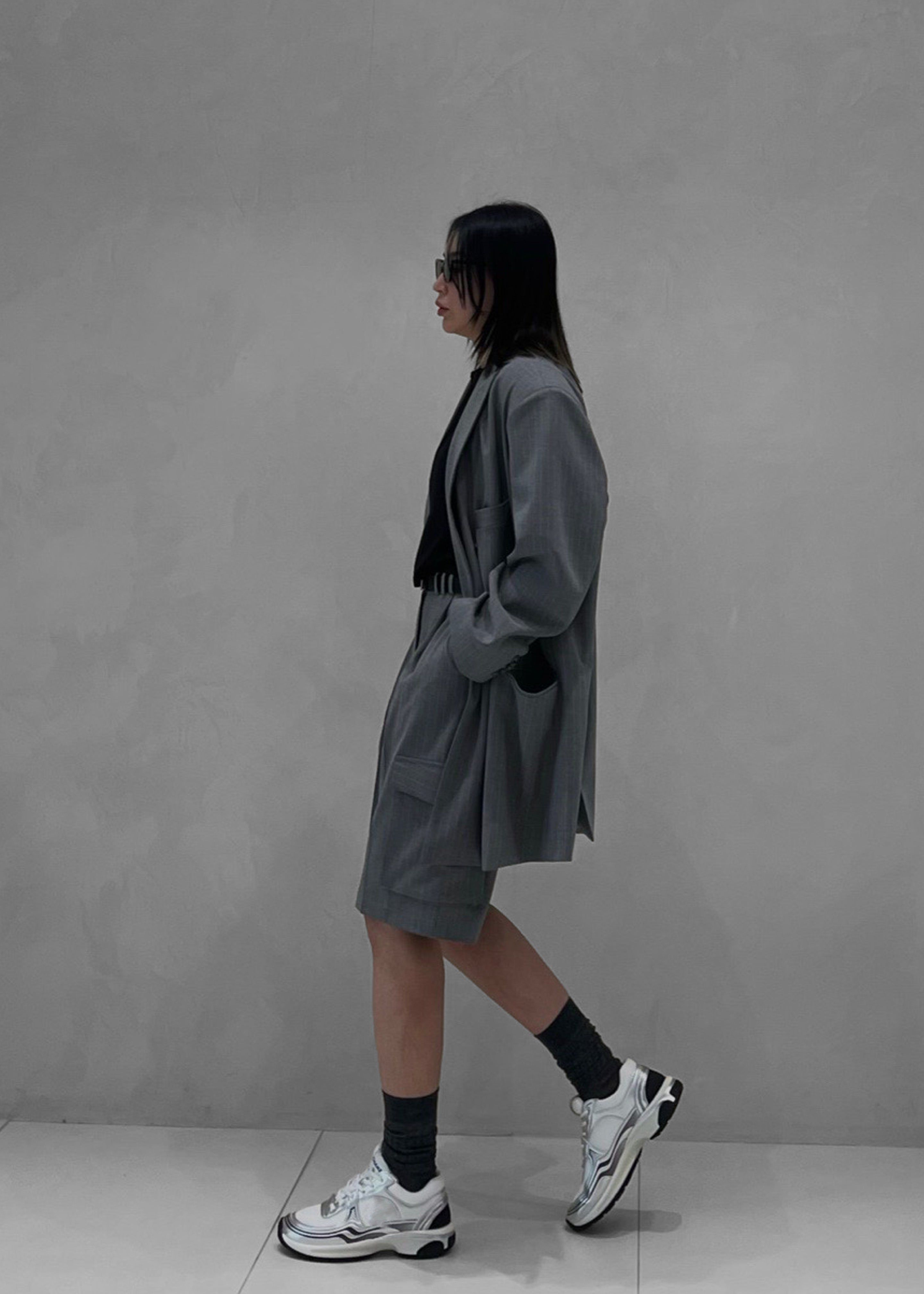 Omoka Cargo Trouser Shorts - Grey Pinstripe sold by Frankie Shop product image thumbnail 11