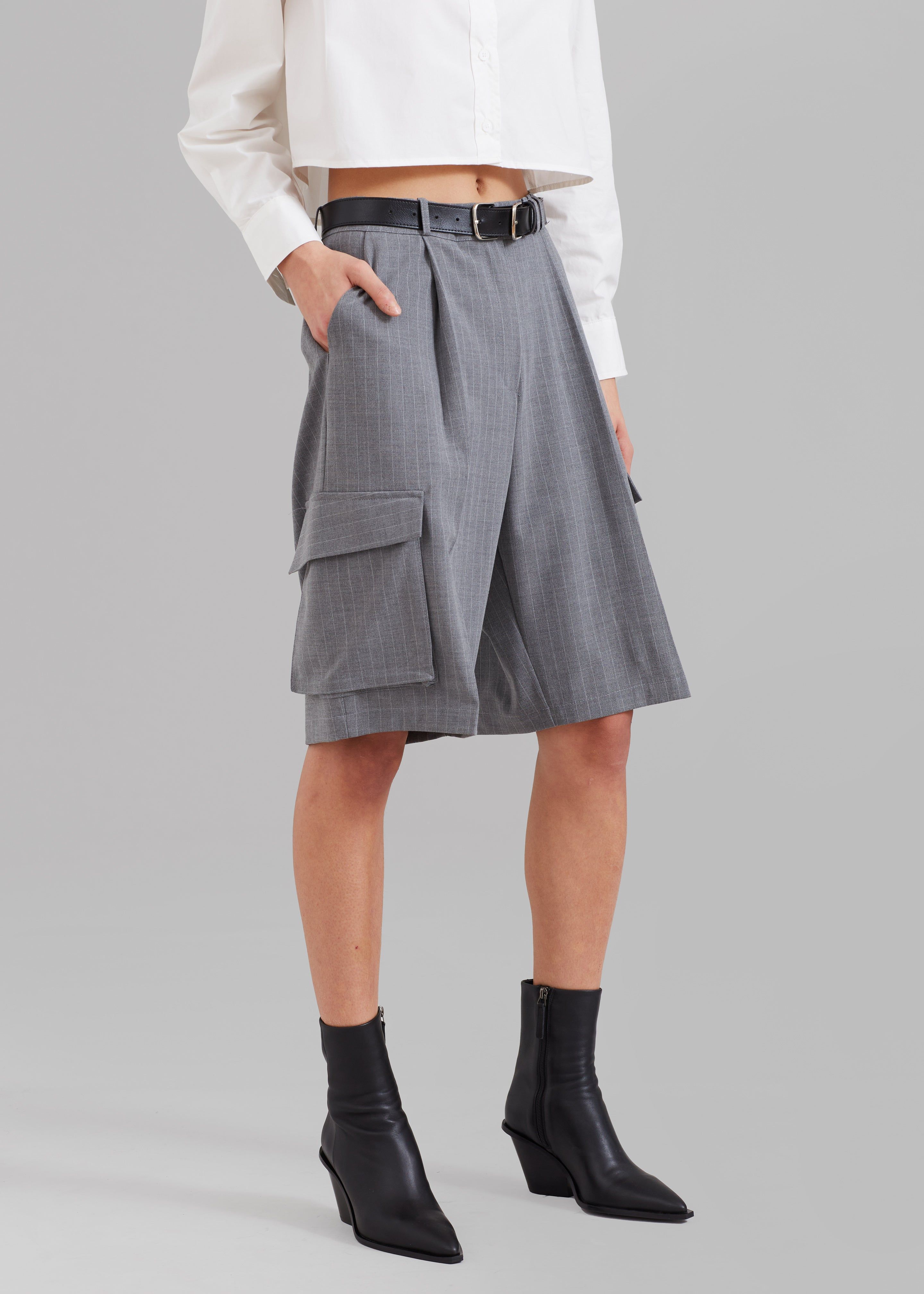 Omoka Cargo Trouser Shorts - Grey Pinstripe sold by Frankie Shop product image thumbnail 3