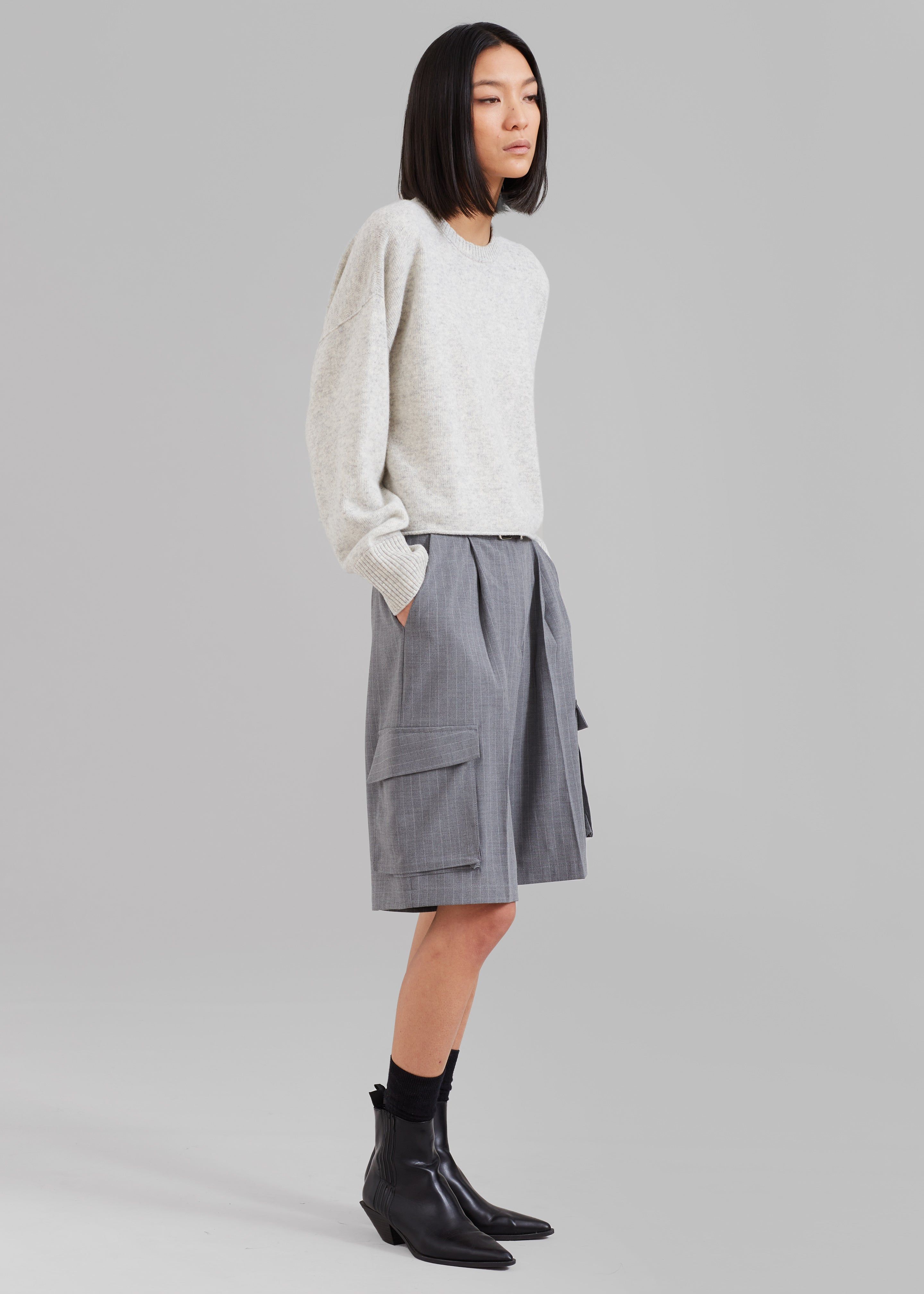 Omoka Cargo Trouser Shorts - Grey Pinstripe sold by Frankie Shop product image thumbnail 10