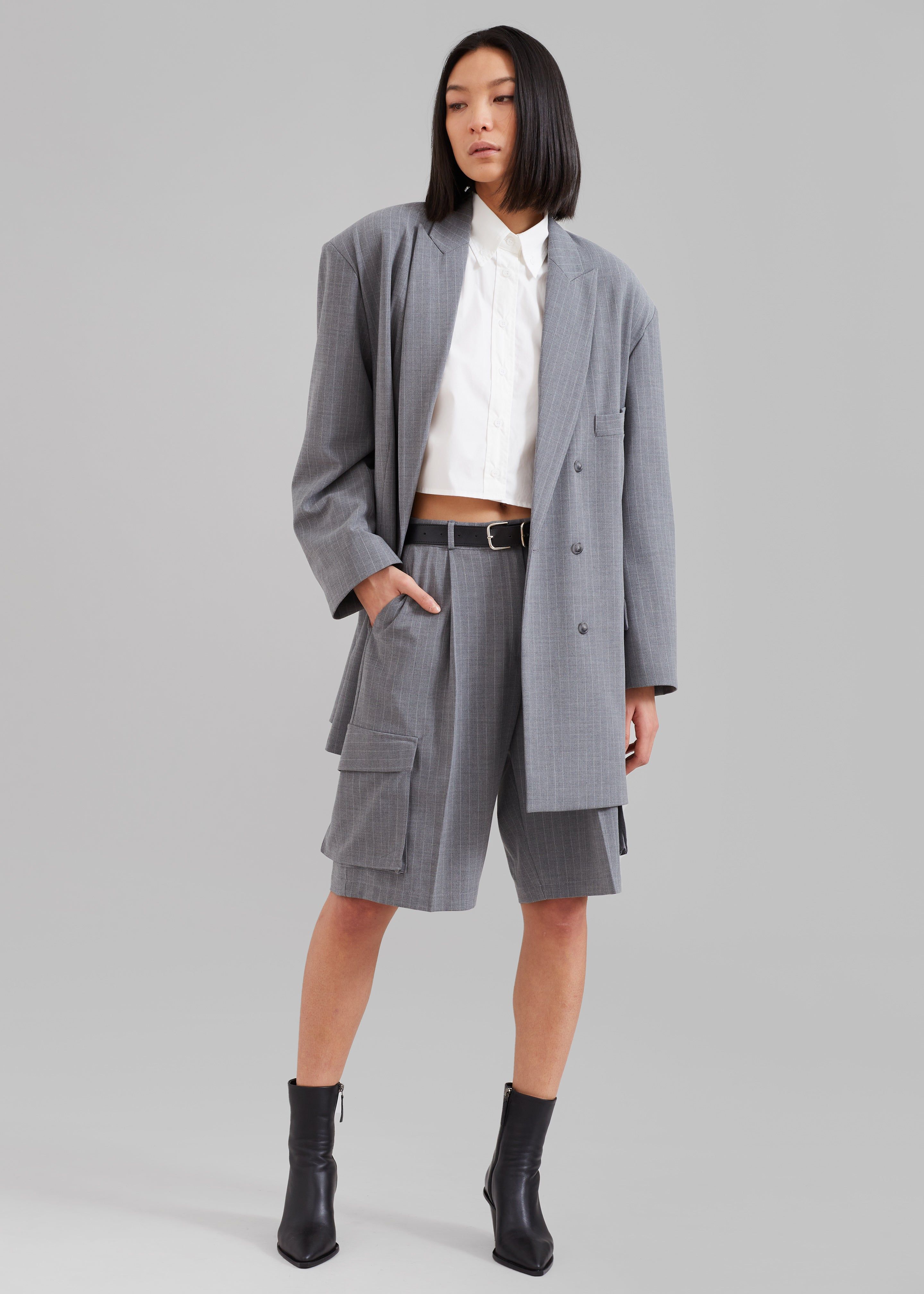Omoka Cargo Trouser Shorts - Grey Pinstripe sold by Frankie Shop product image thumbnail 7