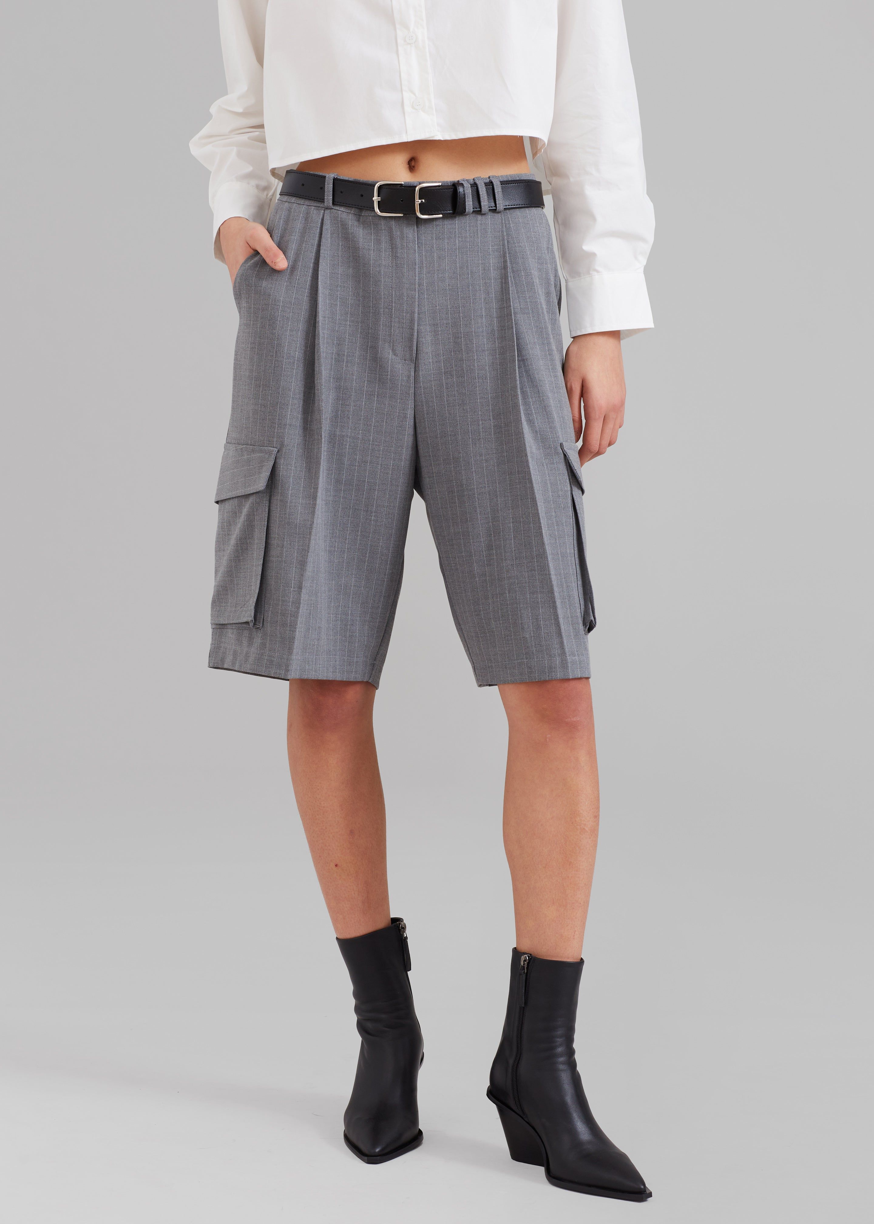Omoka Cargo Trouser Shorts - Grey Pinstripe sold by Frankie Shop product image thumbnail 5