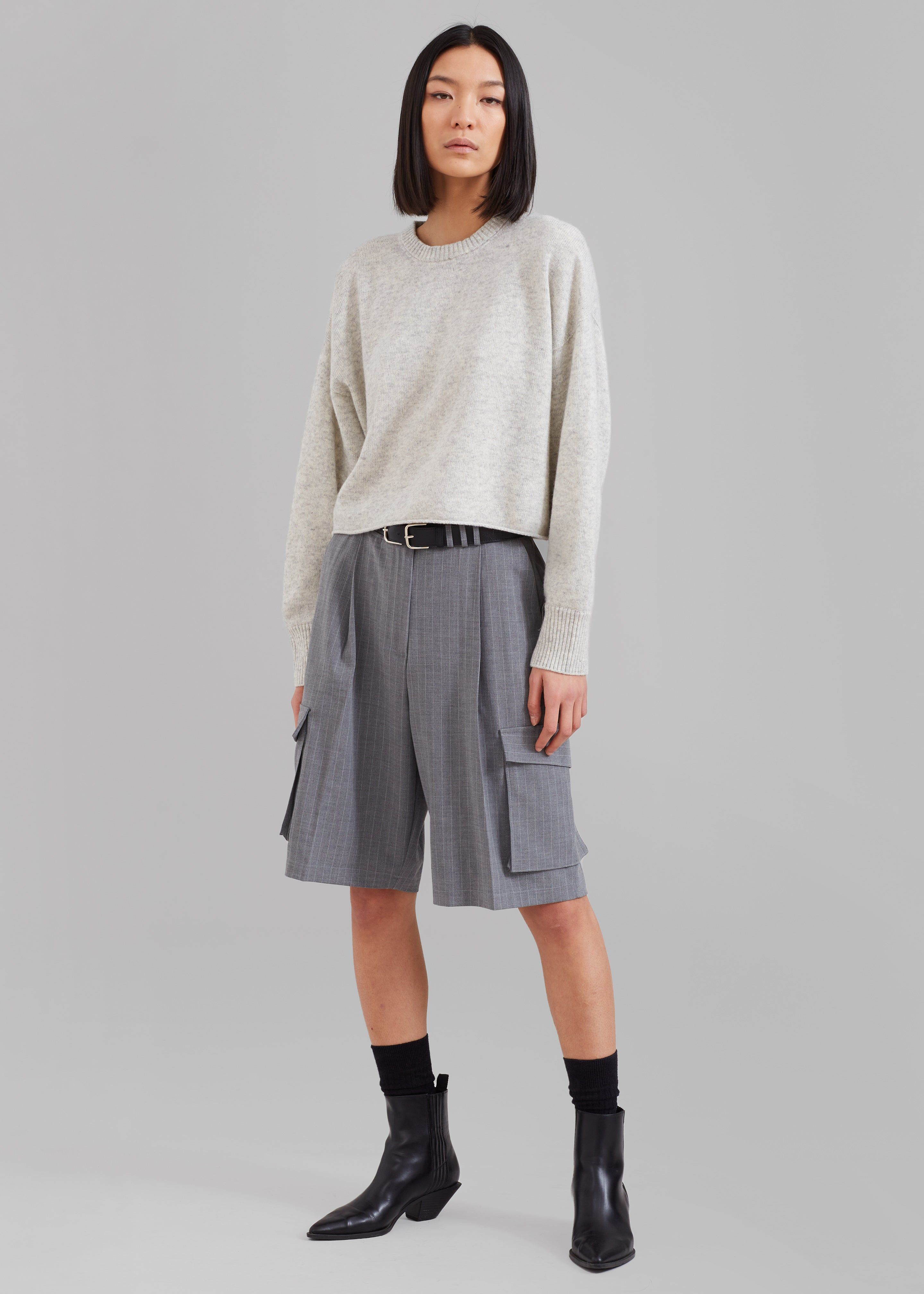 Omoka Cargo Trouser Shorts - Grey Pinstripe sold by Frankie Shop product image thumbnail 9