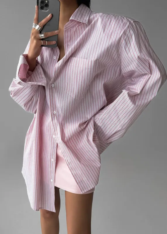 Cyrus Button Up Shirt - Pink/White Stripe sold by Frankie Shop