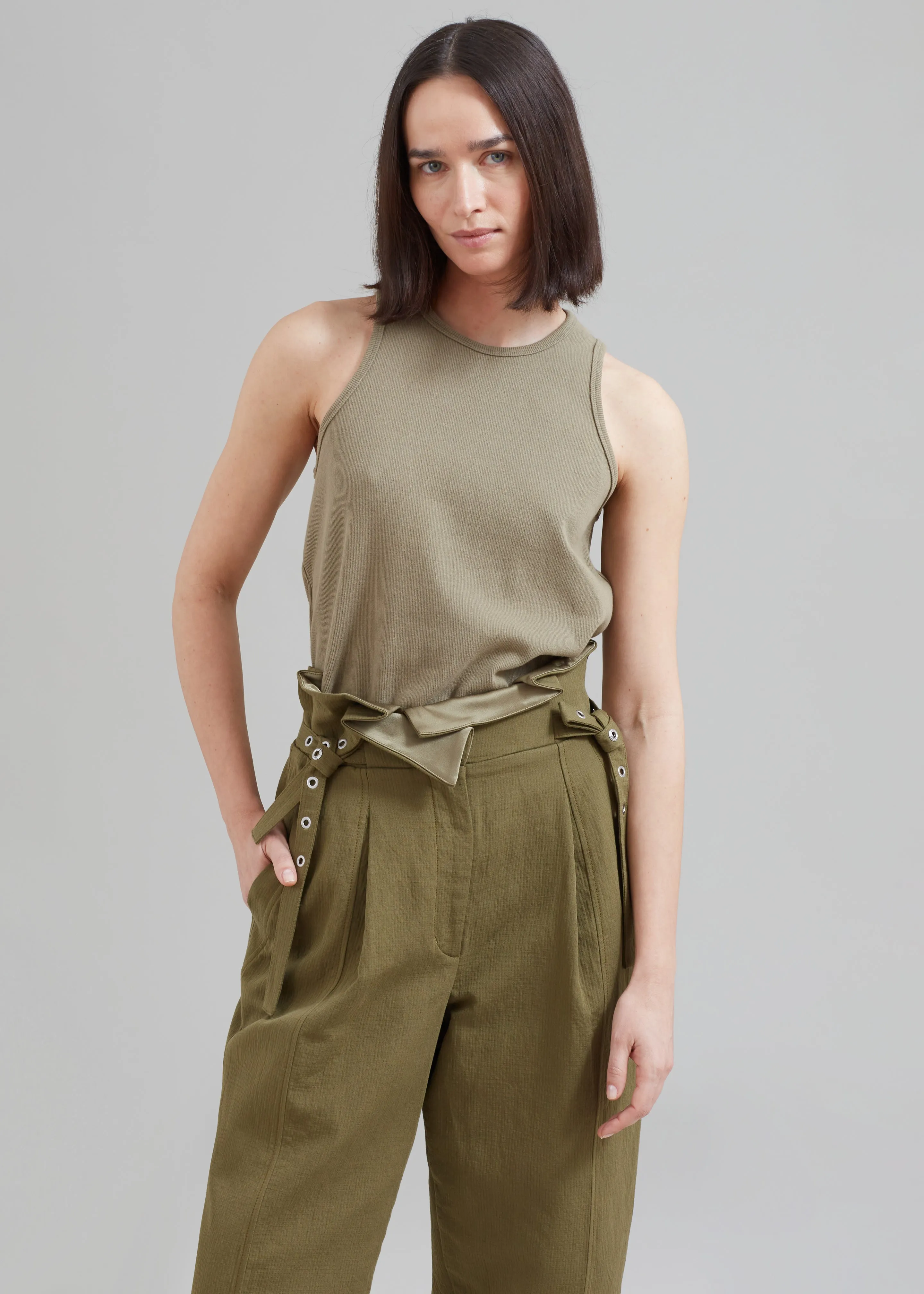 3.1 Phillip Lim Cotton Linen Paperbag Pant - Olive sold by Frankie Shop