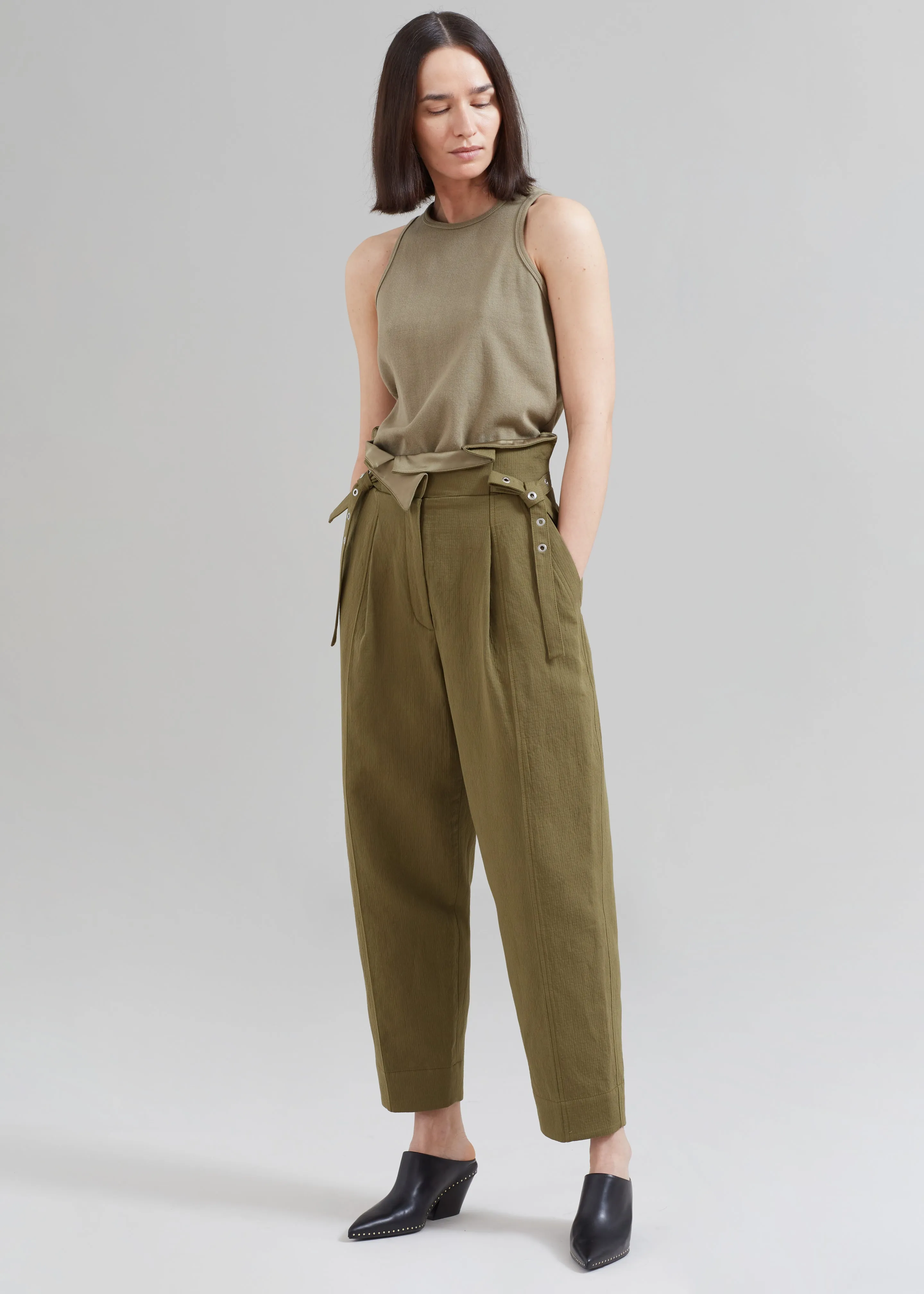 3.1 Phillip Lim Cotton Linen Paperbag Pant - Olive sold by Frankie Shop product image thumbnail 4