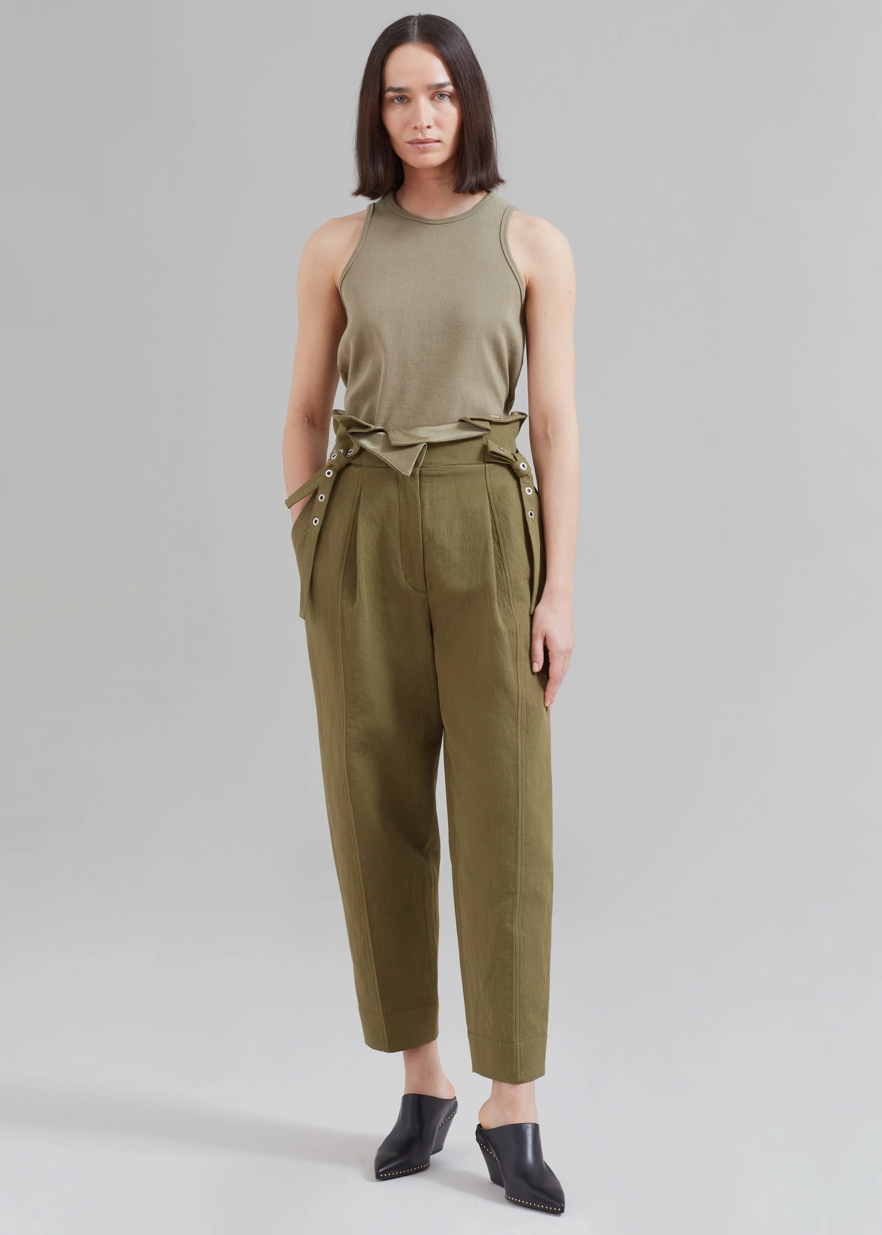 3.1 Phillip Lim Cotton Linen Paperbag Pant - Olive sold by Frankie Shop product image thumbnail 2