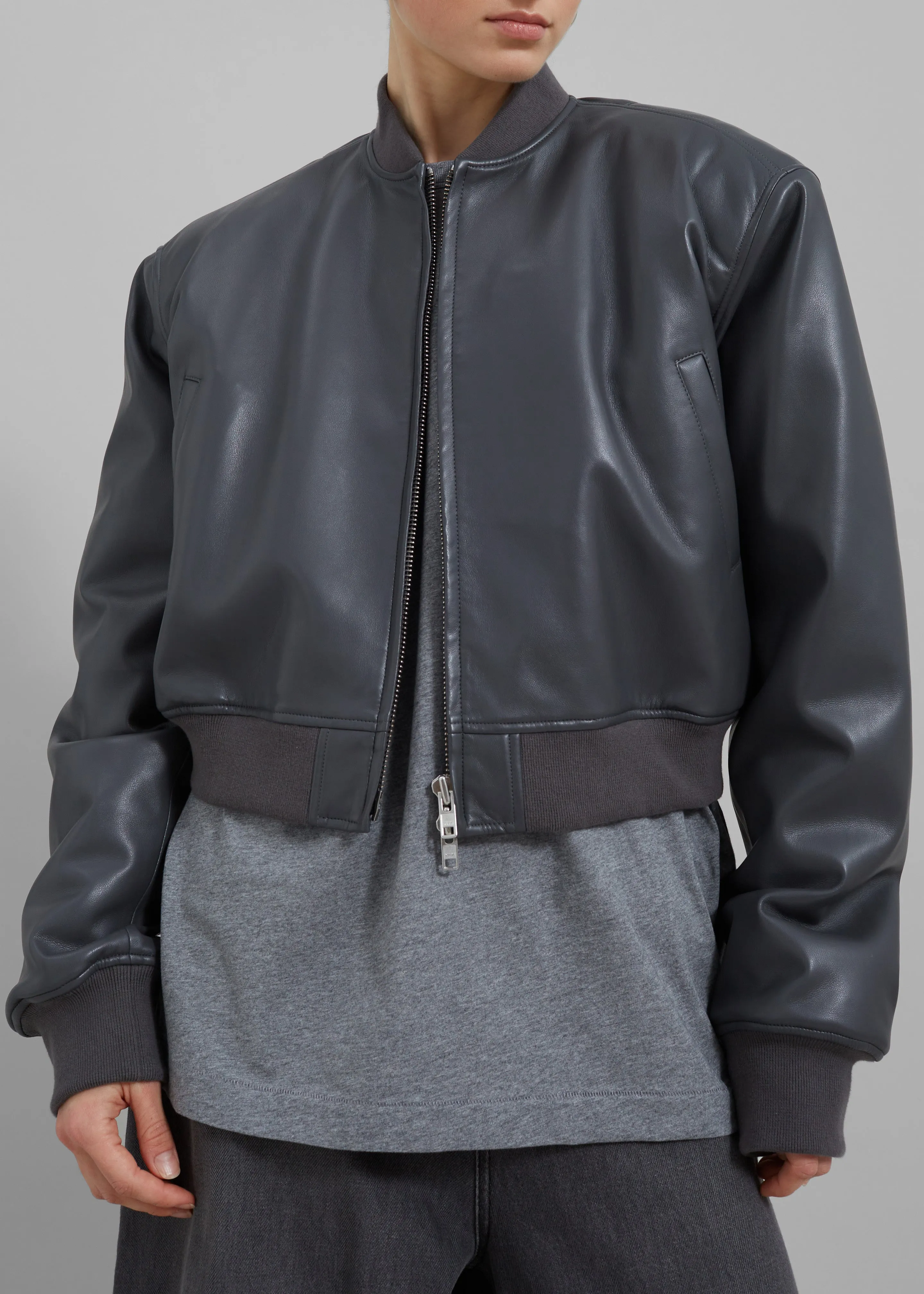 Micky Faux Leather Cropped Bomber - Grey sold by Frankie Shop product image thumbnail 4