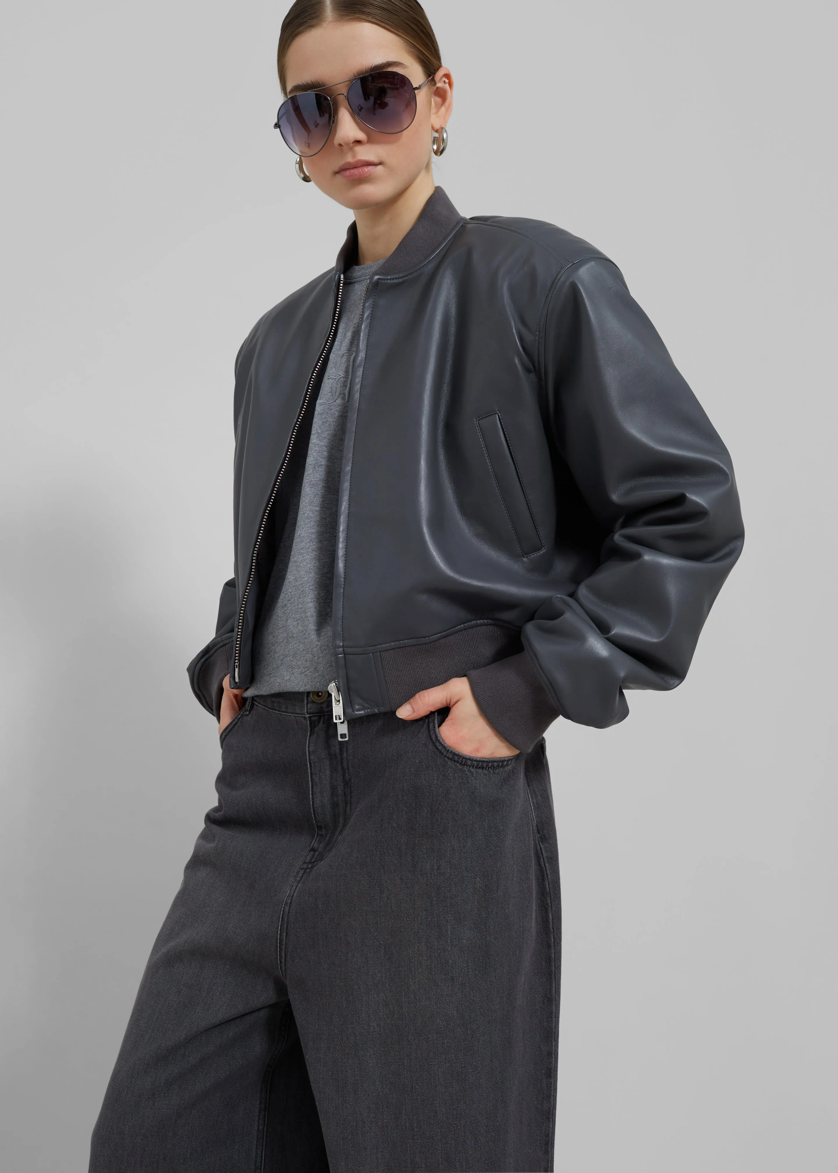 Micky Faux Leather Cropped Bomber - Grey sold by Frankie Shop product image thumbnail 2