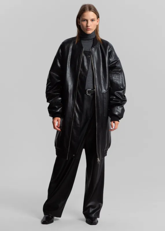 Jesse Long Faux Leather Bomber - Black made by Frankie Shop