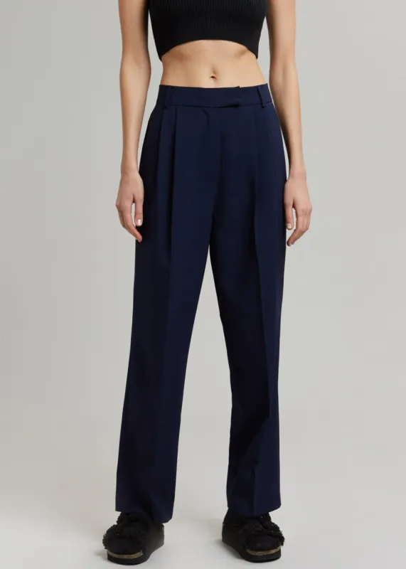 Bea Pleated Suit Pants - Midnight Blue sold by Frankie Shop