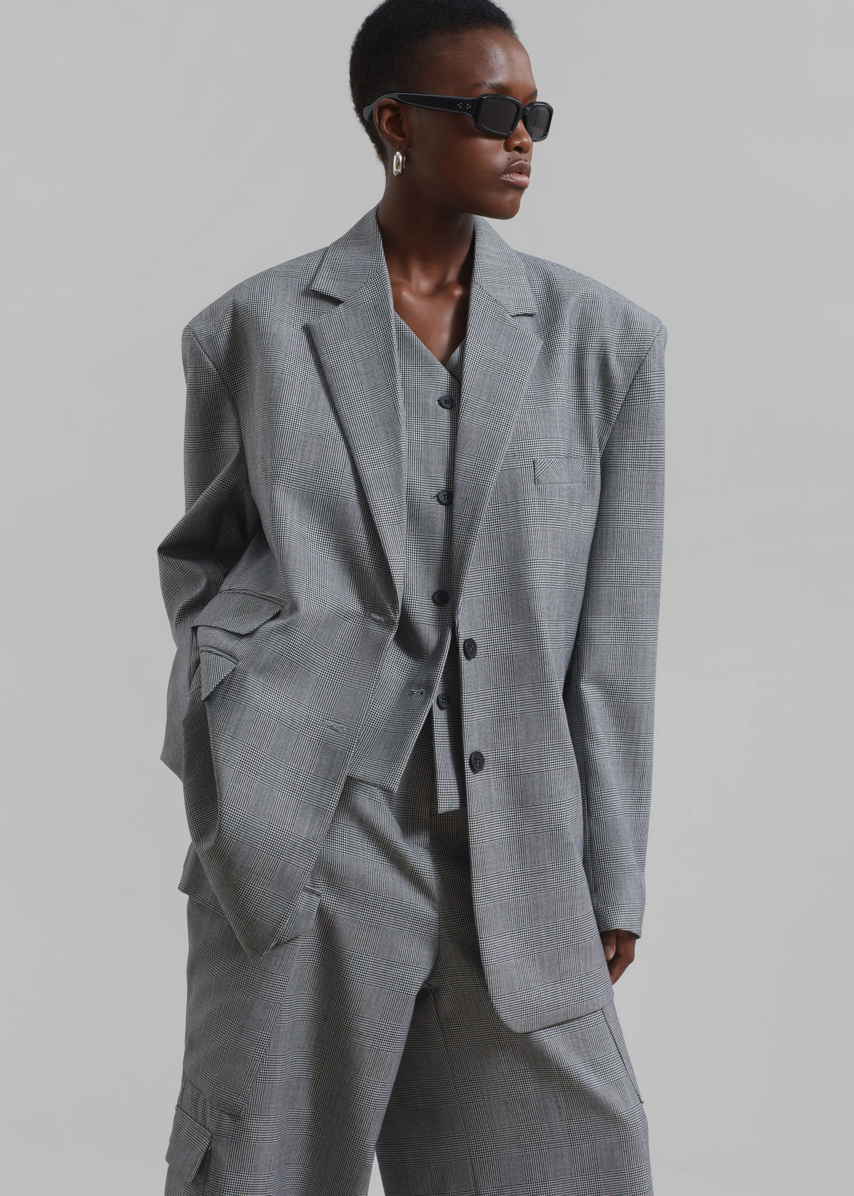 Essie Oversized Wool Blazer - Light Grey Plaid sold by Frankie Shop product image thumbnail 2