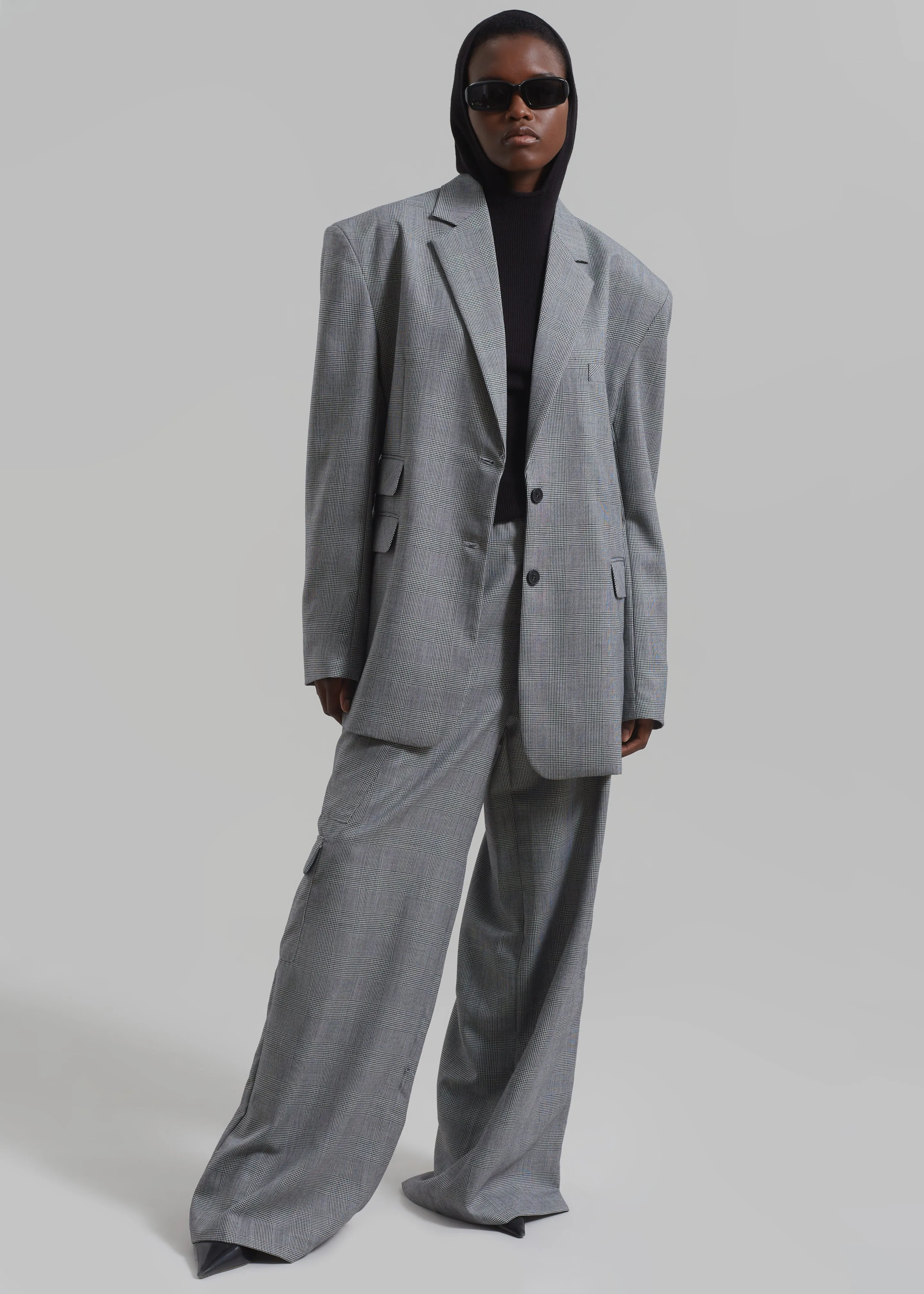 Essie Oversized Wool Blazer - Light Grey Plaid sold by Frankie Shop product image thumbnail 3