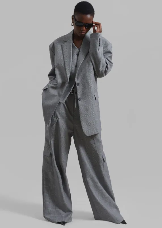 Essie Oversized Wool Blazer - Light Grey Plaid sold by Frankie Shop