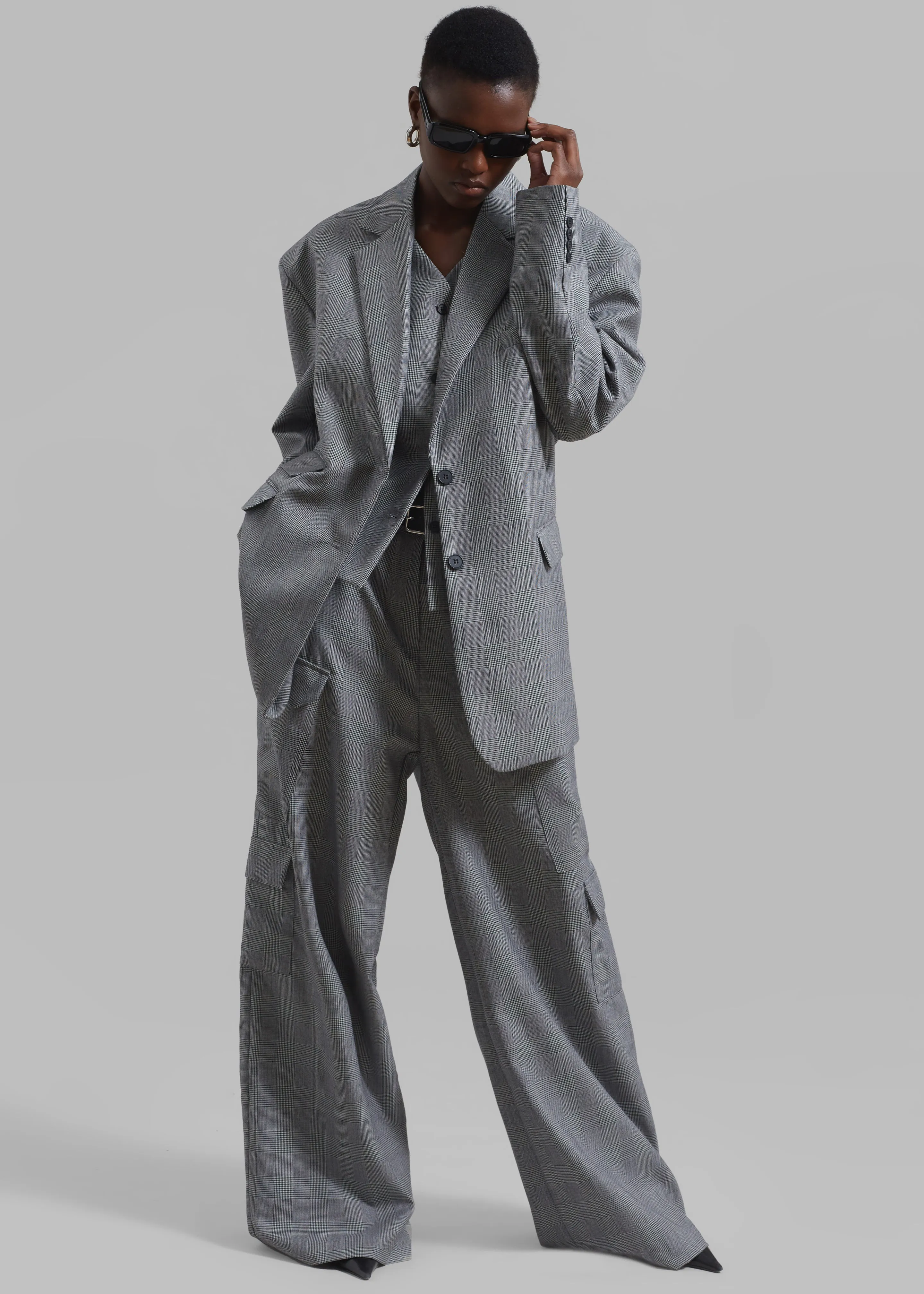 Essie Oversized Wool Blazer - Light Grey Plaid sold by Frankie Shop