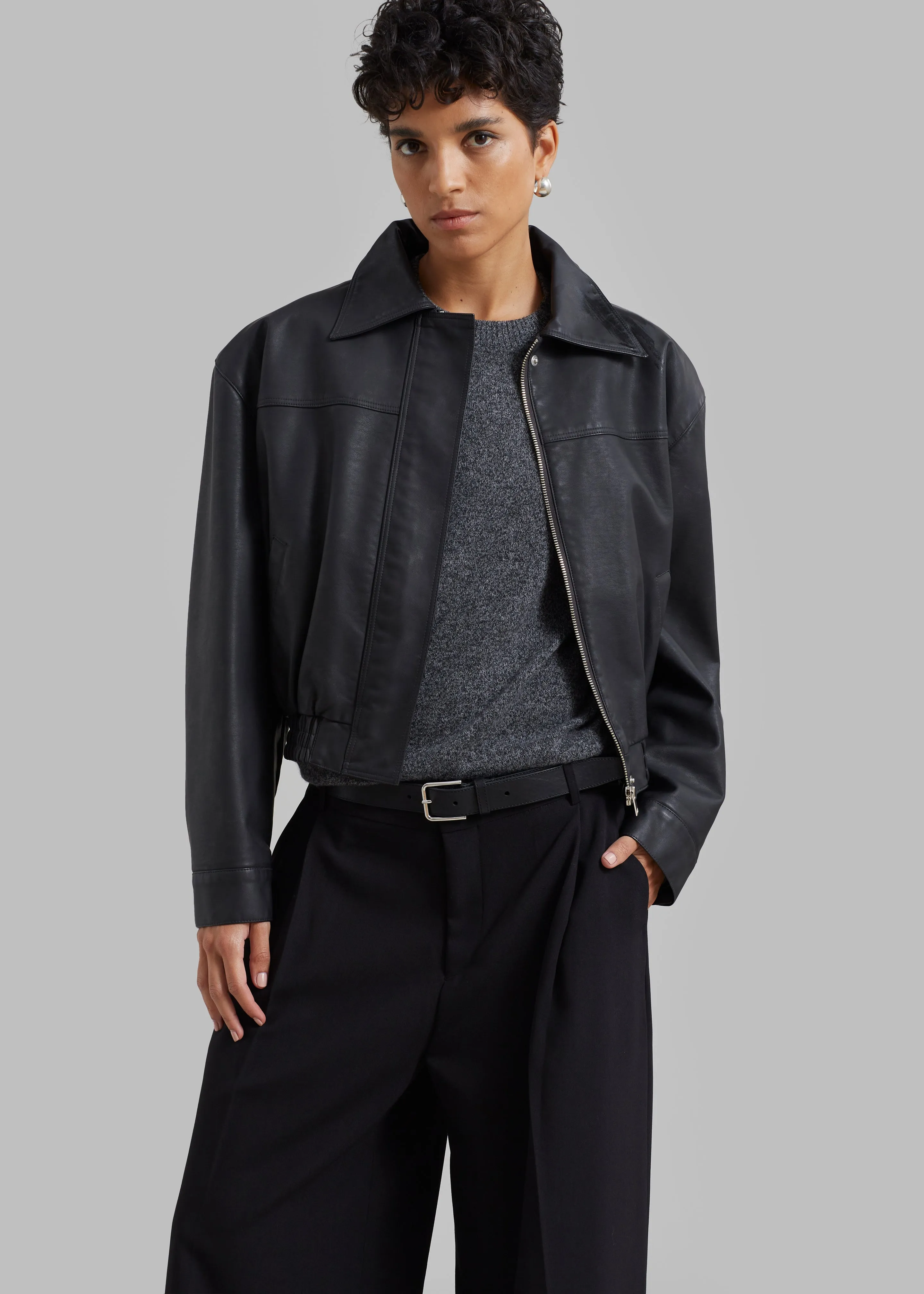 Jaden Faux Leather Bomber - Black sold by Frankie Shop