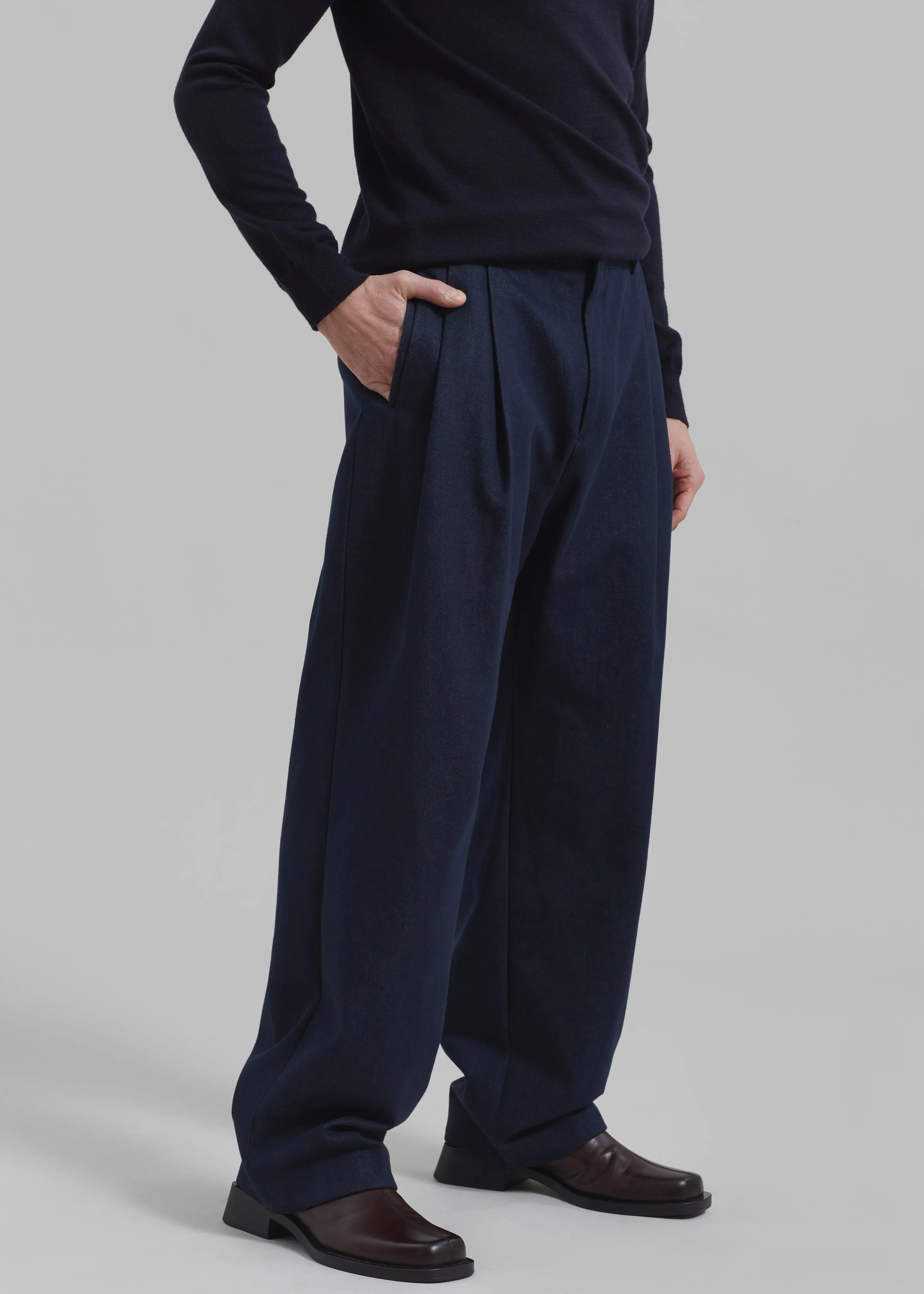 Stephen Pleated Denim Trousers - Navy sold by Frankie Shop product image thumbnail 4