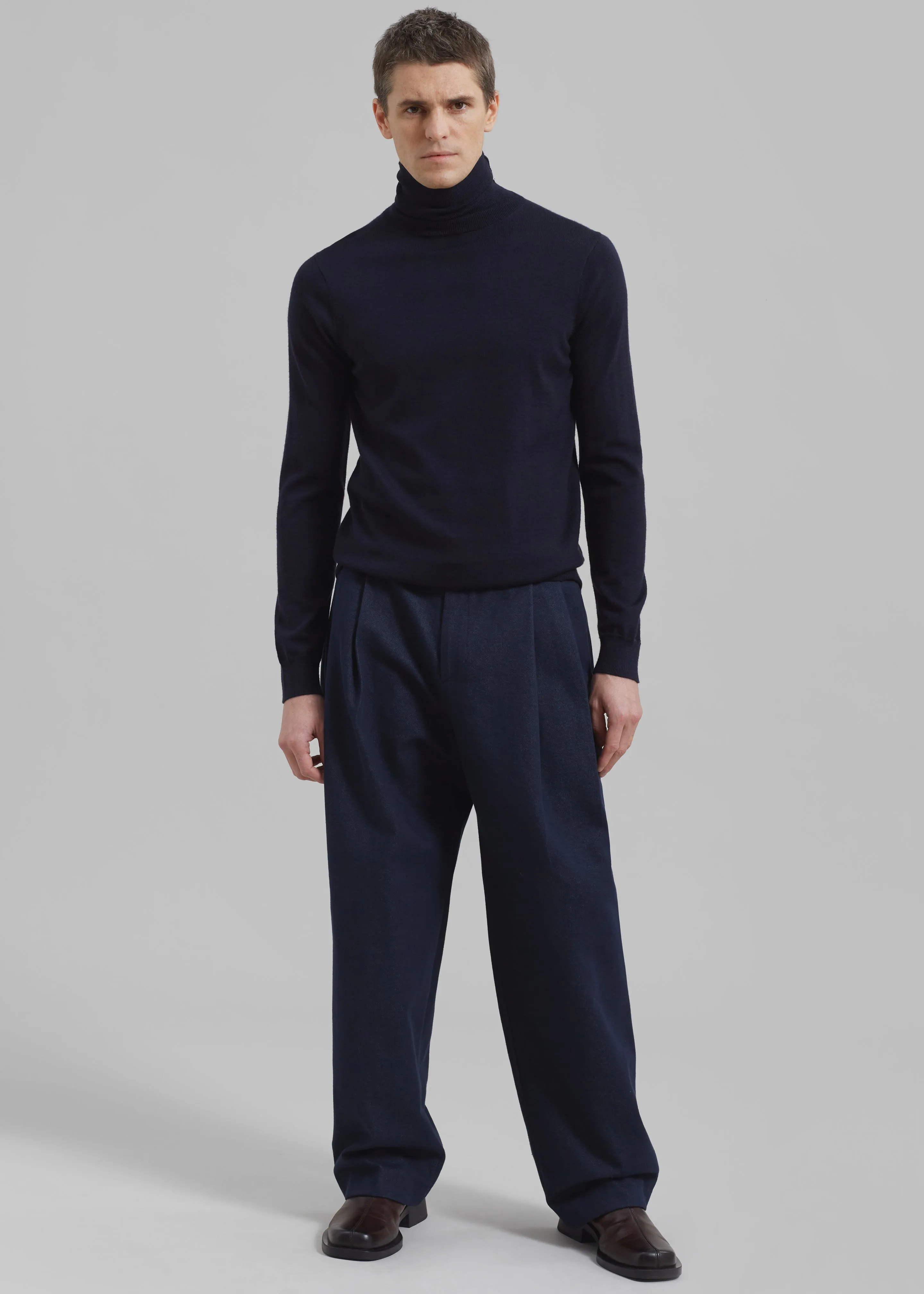 Stephen Pleated Denim Trousers - Navy sold by Frankie Shop