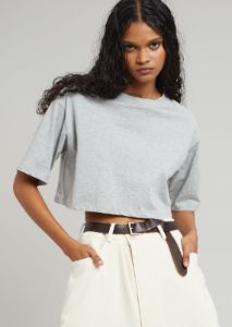 Karina Cropped T-Shirt - Heather Grey sold by Frankie Shop
