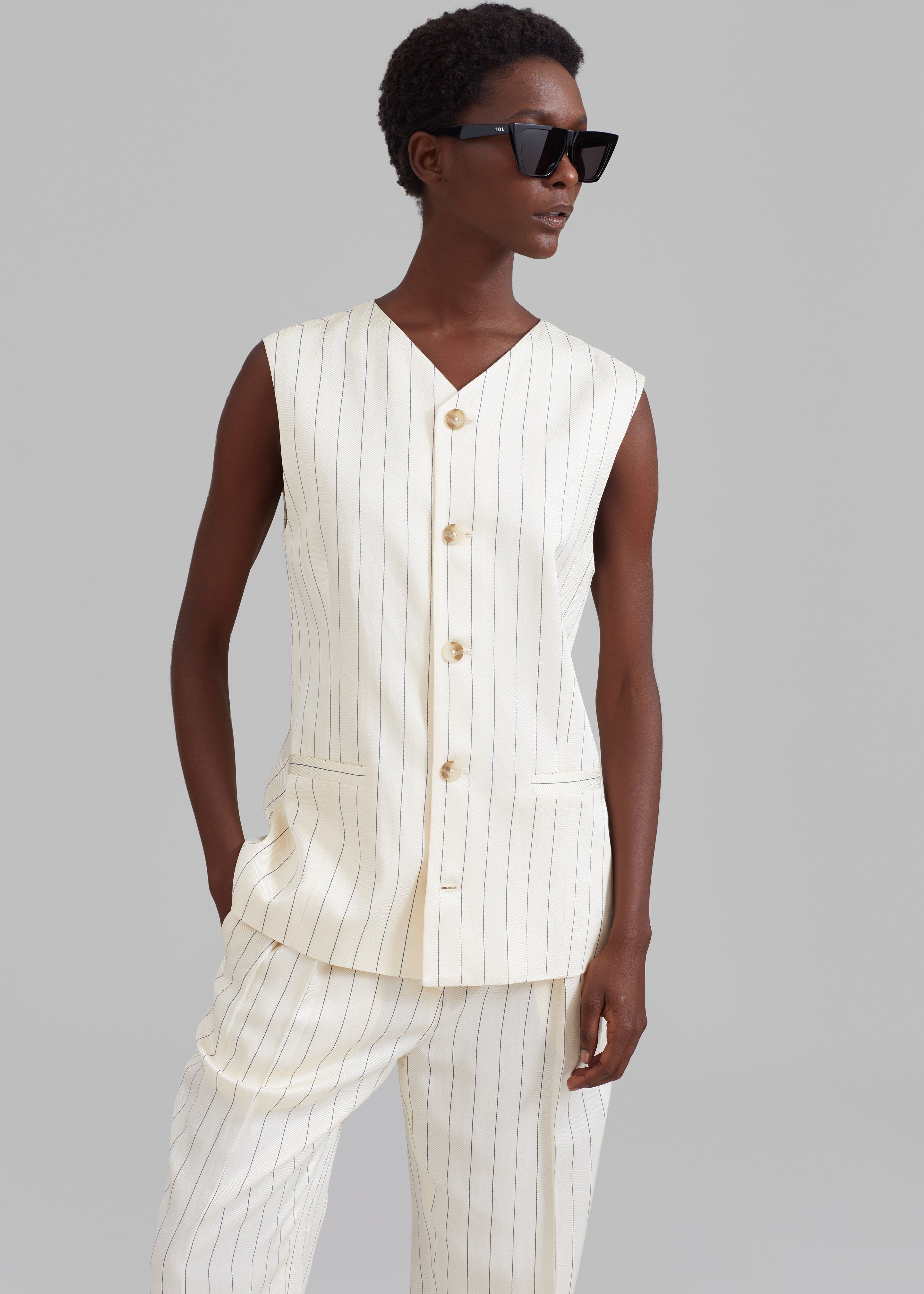 Loulou Studio Cetina Vest - Striped Beige sold by Frankie Shop product image thumbnail 4