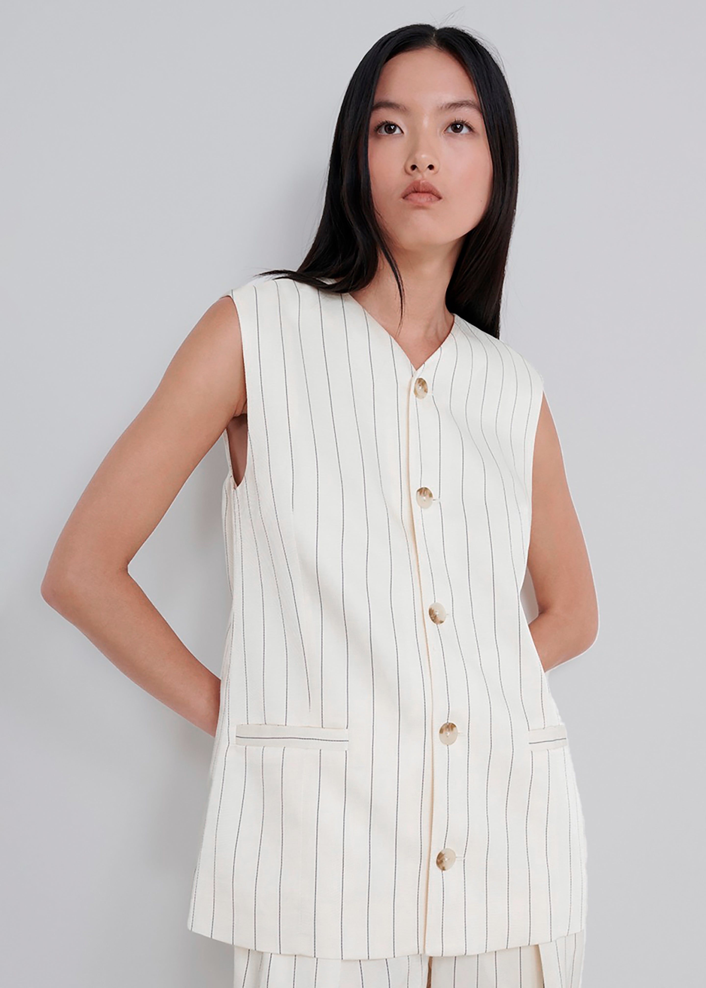 Loulou Studio Cetina Vest - Striped Beige sold by Frankie Shop product image thumbnail 2