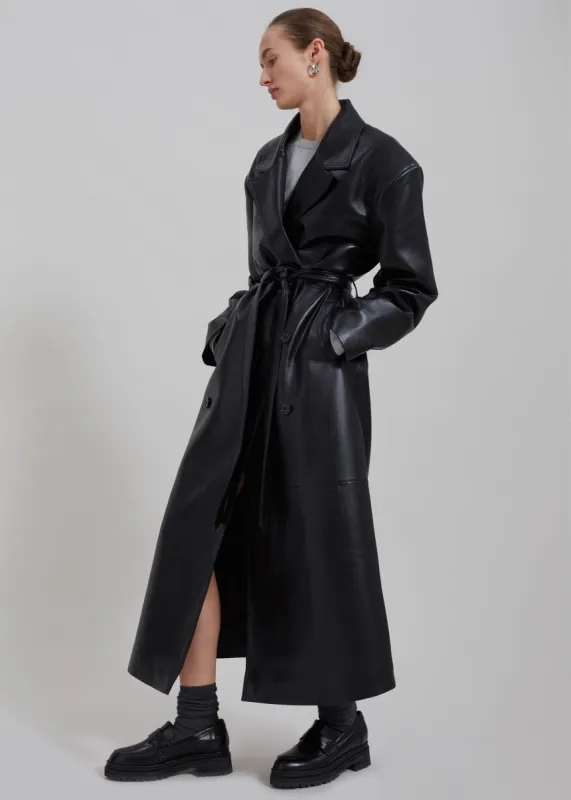 Tina Faux Leather Trench Coat - Black sold by Frankie Shop