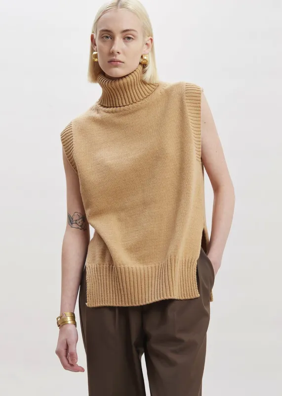 Split Hem Roll Neck Vest - Biscuit made by Frankie Shop