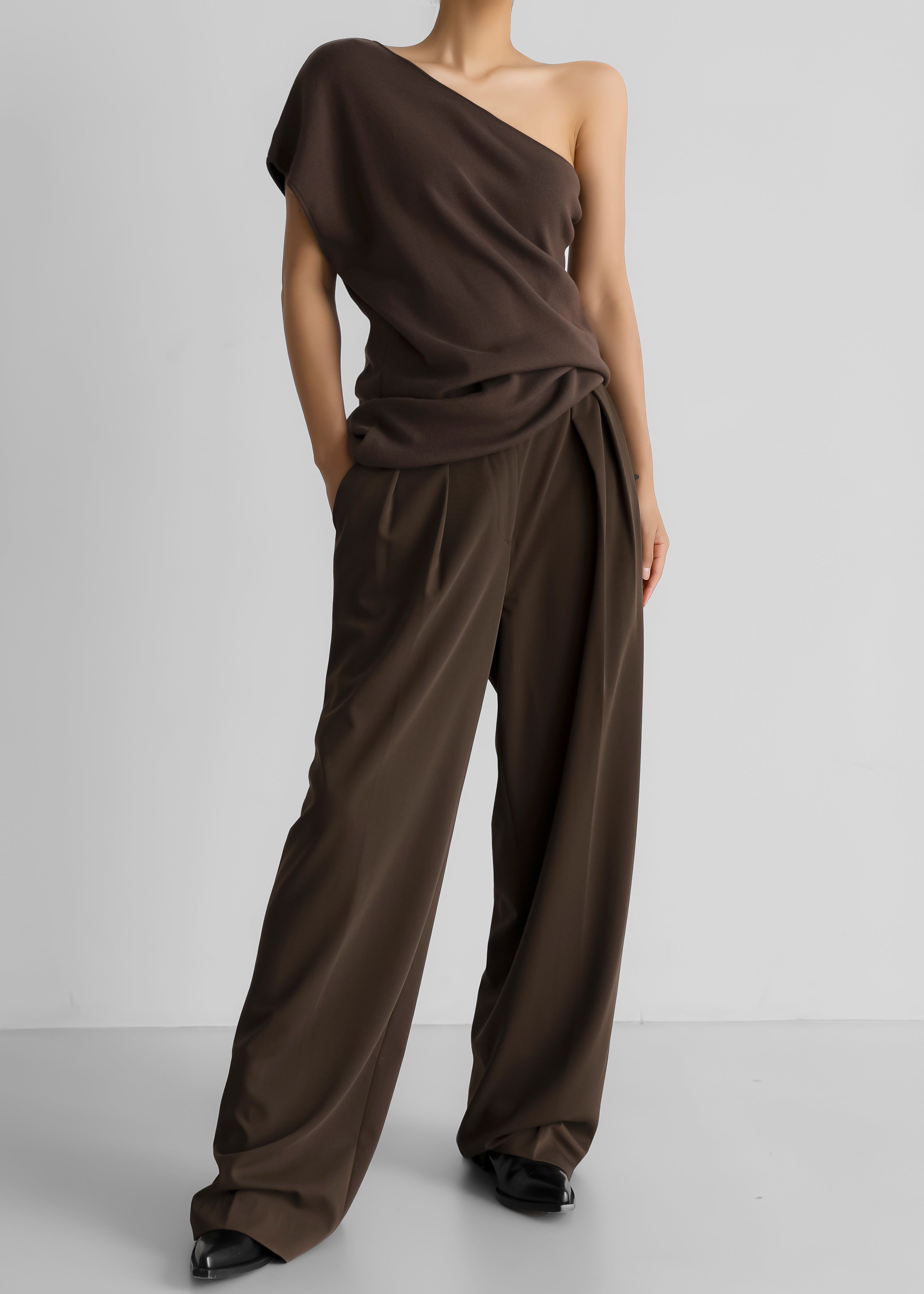 Nivi One Shoulder Knit Top - Brown sold by Frankie Shop