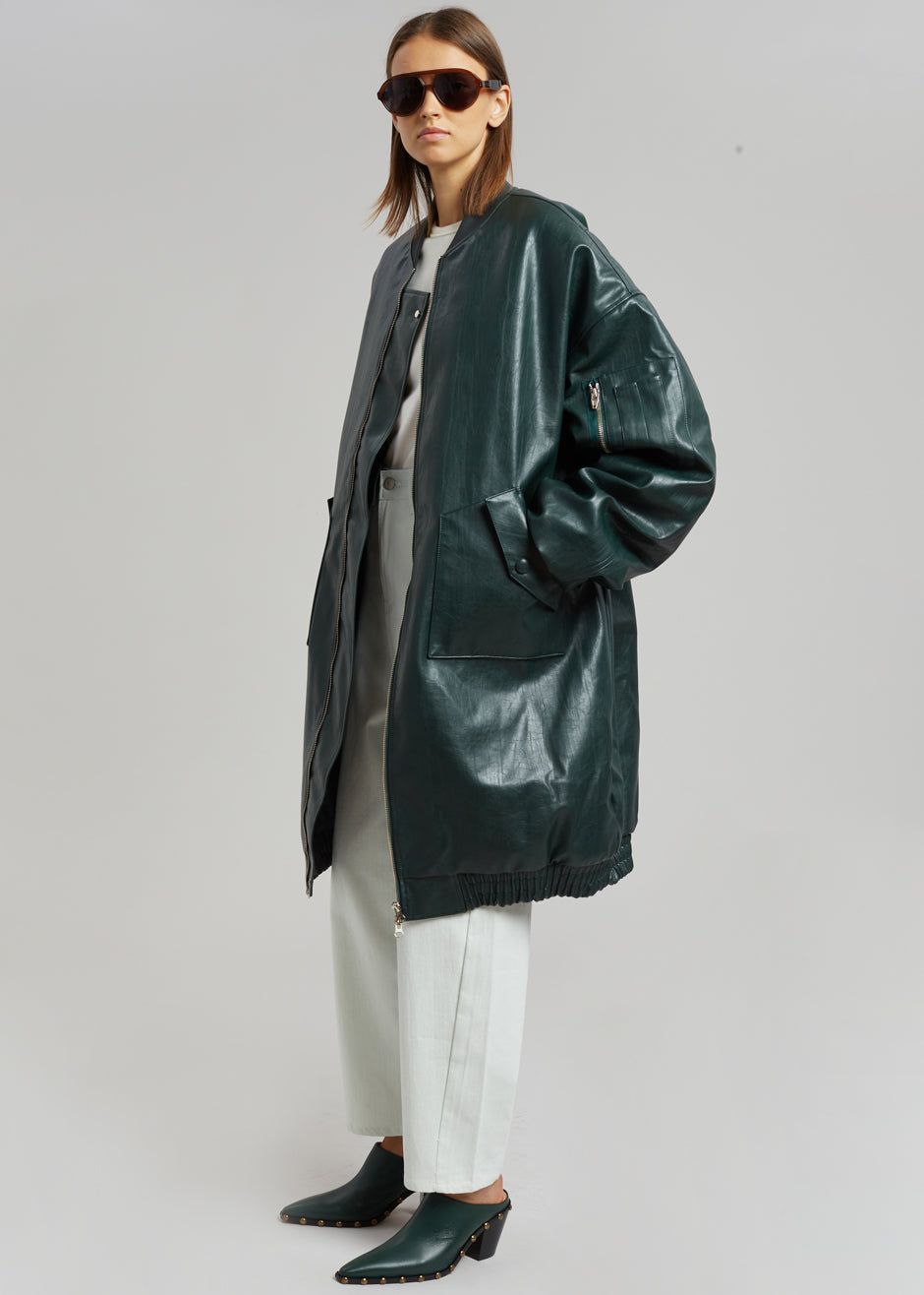 Jesse Long Faux Leather Bomber - Bottle Green sold by Frankie Shop product image thumbnail 5