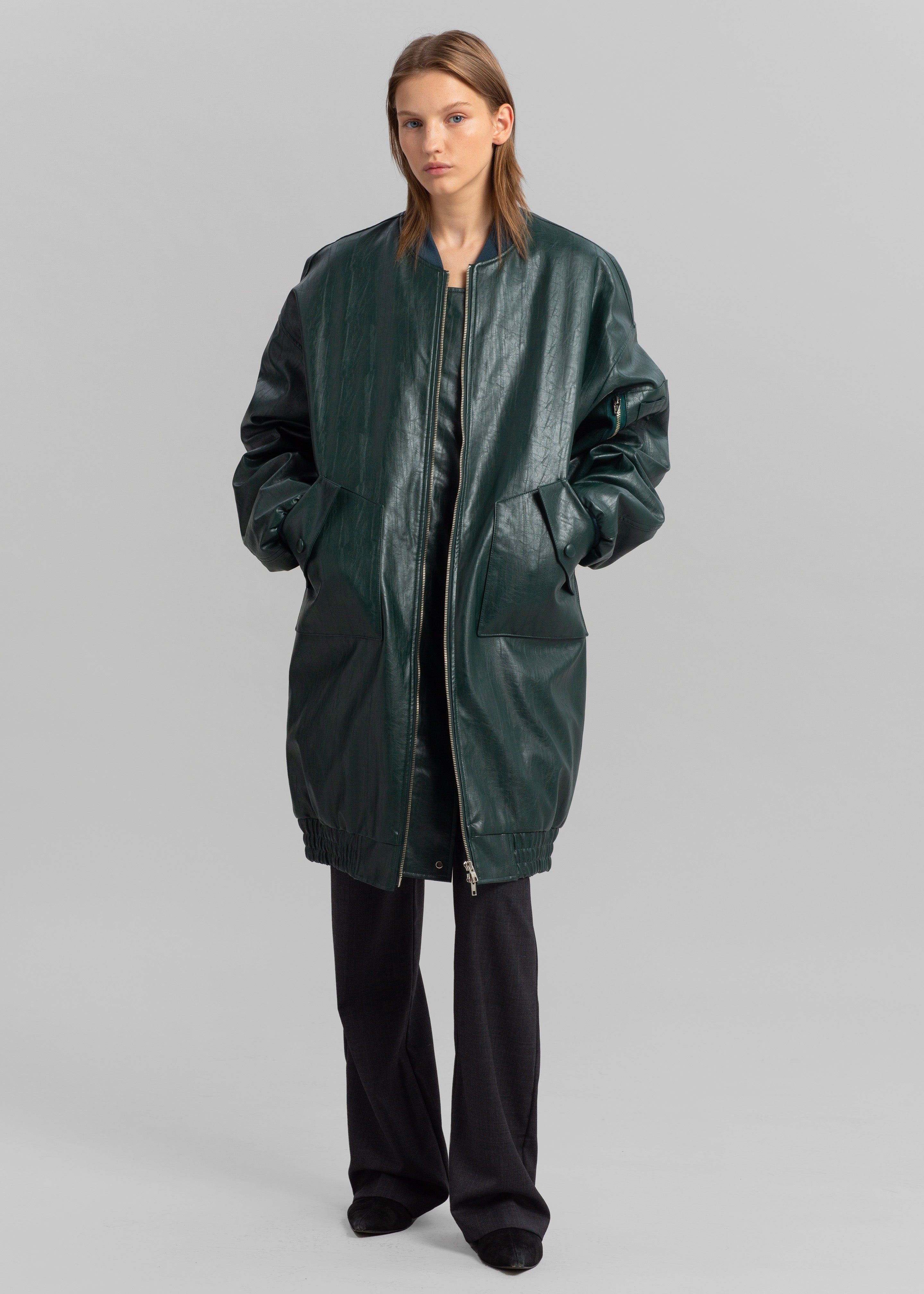 Jesse Long Faux Leather Bomber - Bottle Green sold by Frankie Shop