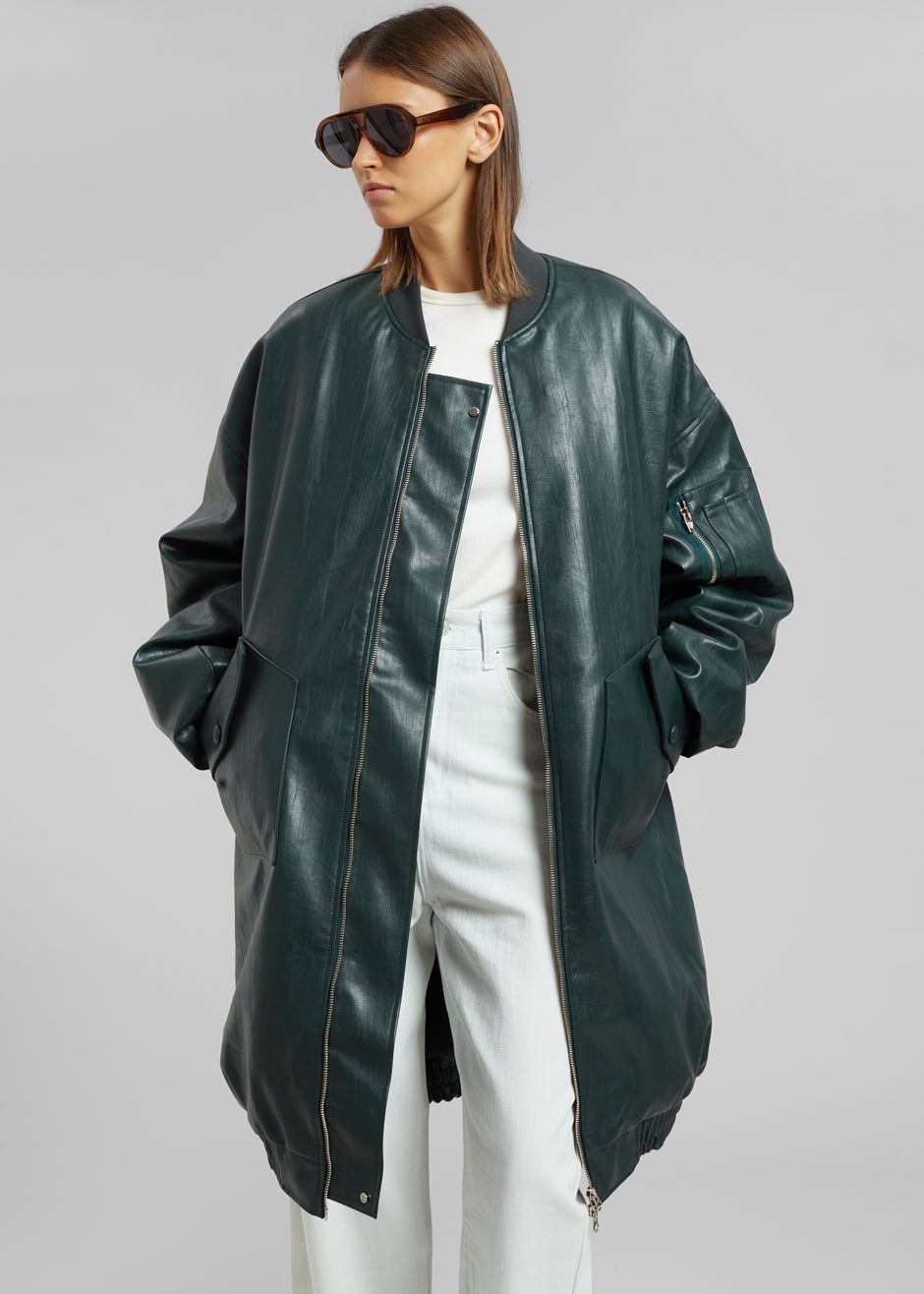 Jesse Long Faux Leather Bomber - Bottle Green sold by Frankie Shop product image thumbnail 9