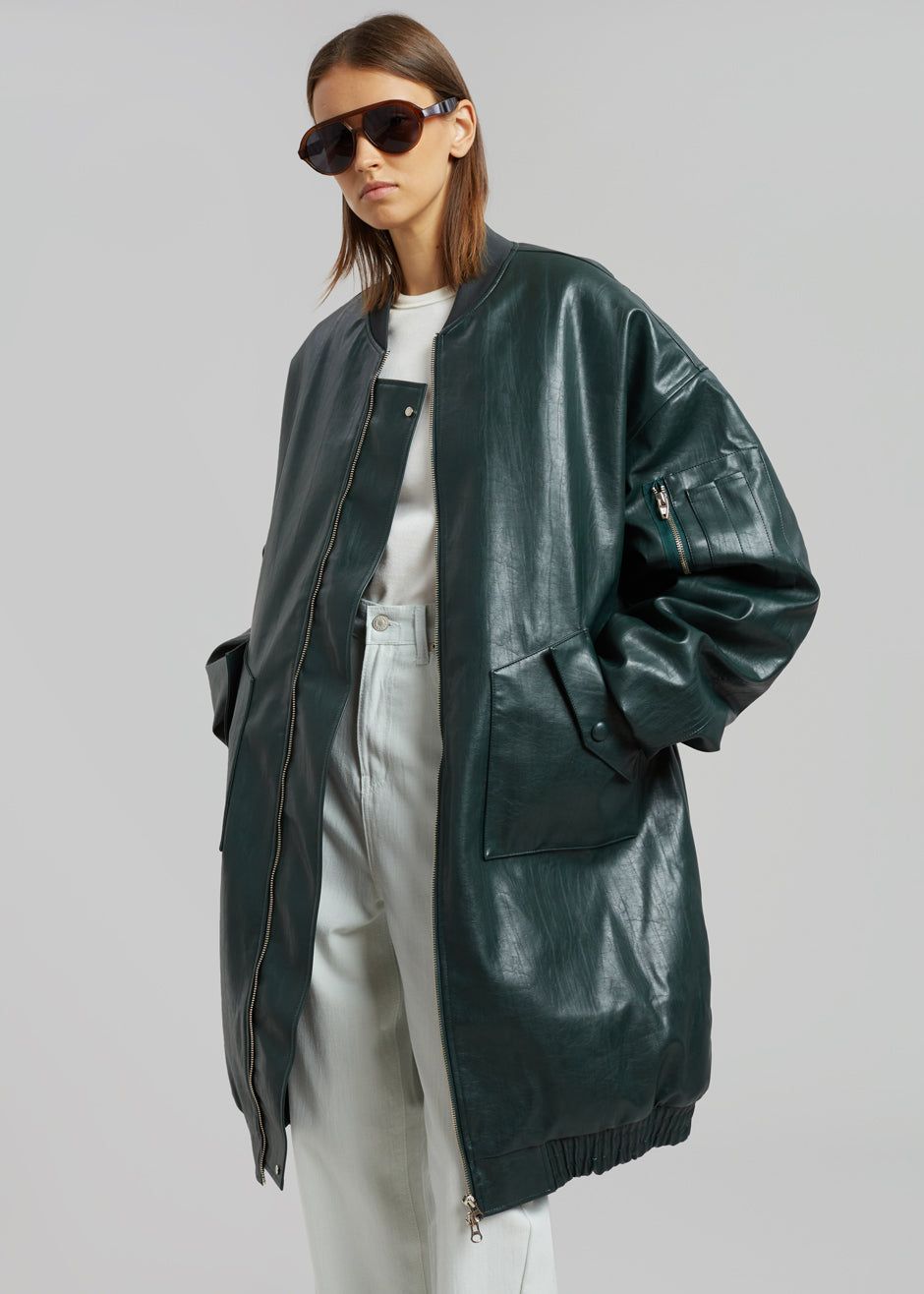 Jesse Long Faux Leather Bomber - Bottle Green sold by Frankie Shop product image thumbnail 2