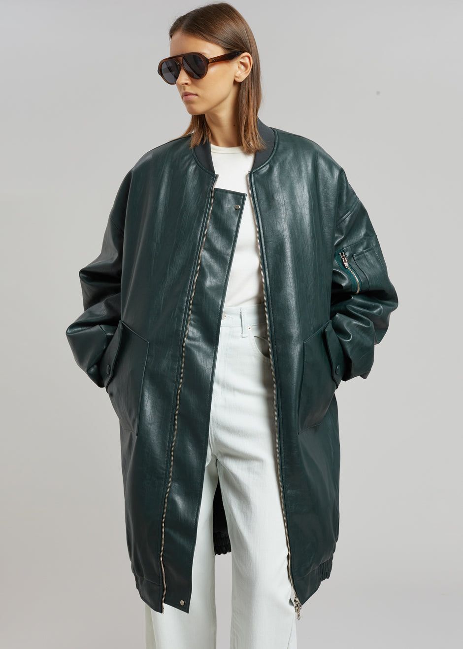 Jesse Long Faux Leather Bomber - Bottle Green sold by Frankie Shop product image thumbnail 4