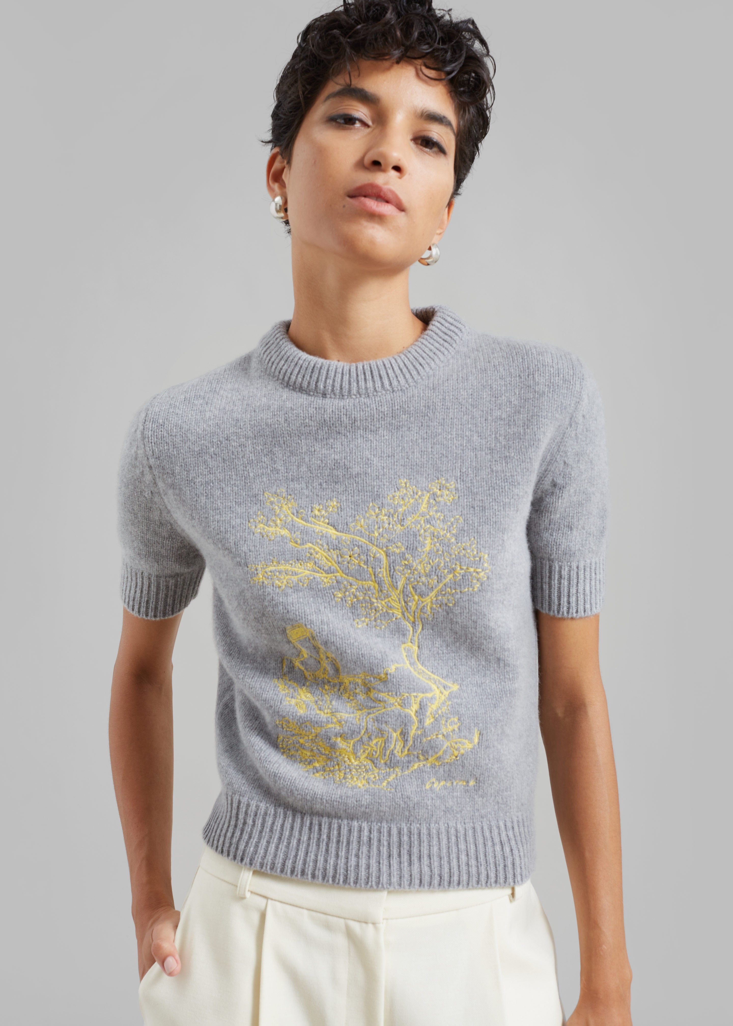 Coperni Cashmere Embroidered Cropped Sweater - Grey sold by Frankie Shop