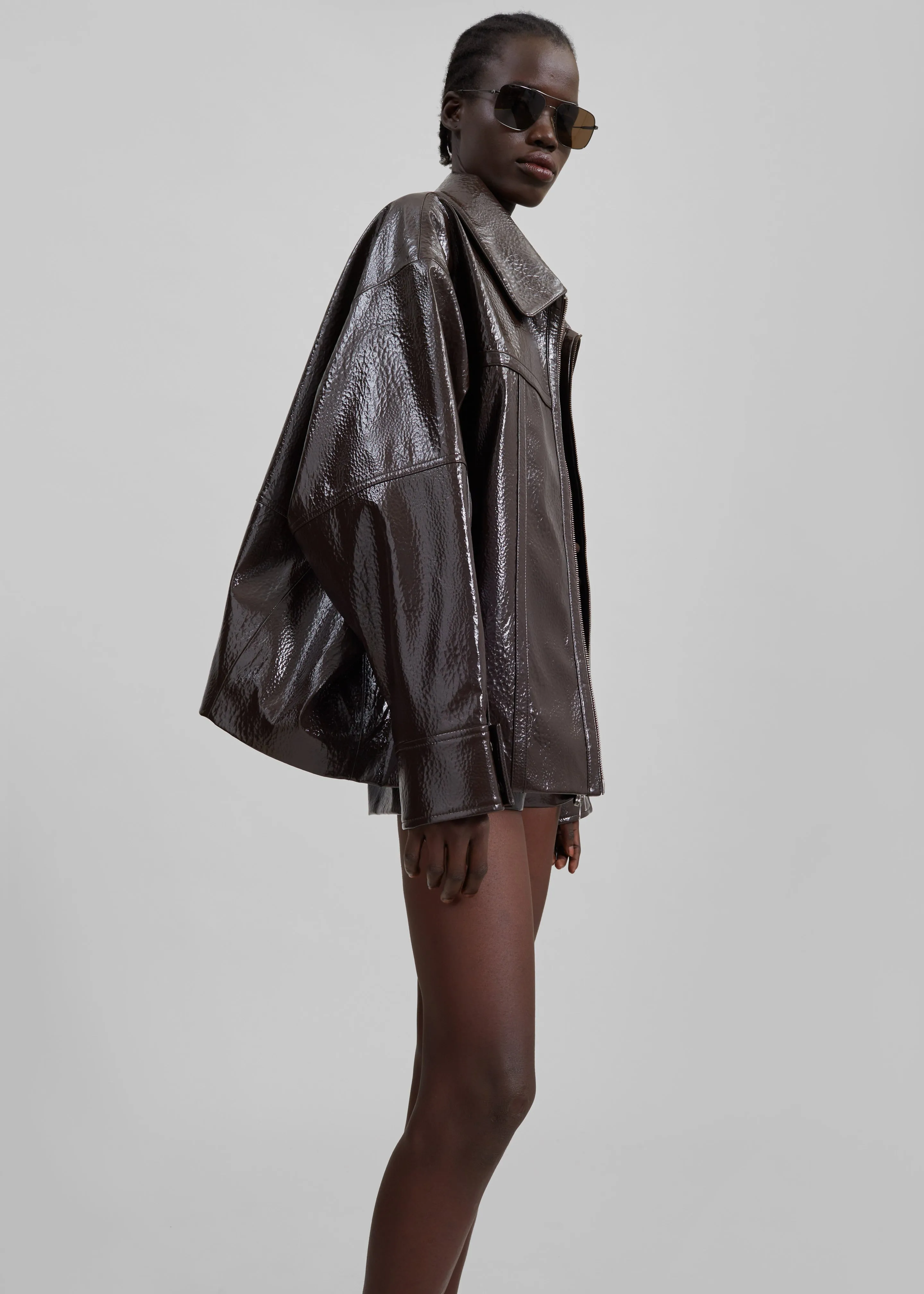 Arbor Crackled Faux Leather Jacket - Brown sold by Frankie Shop product image thumbnail 4