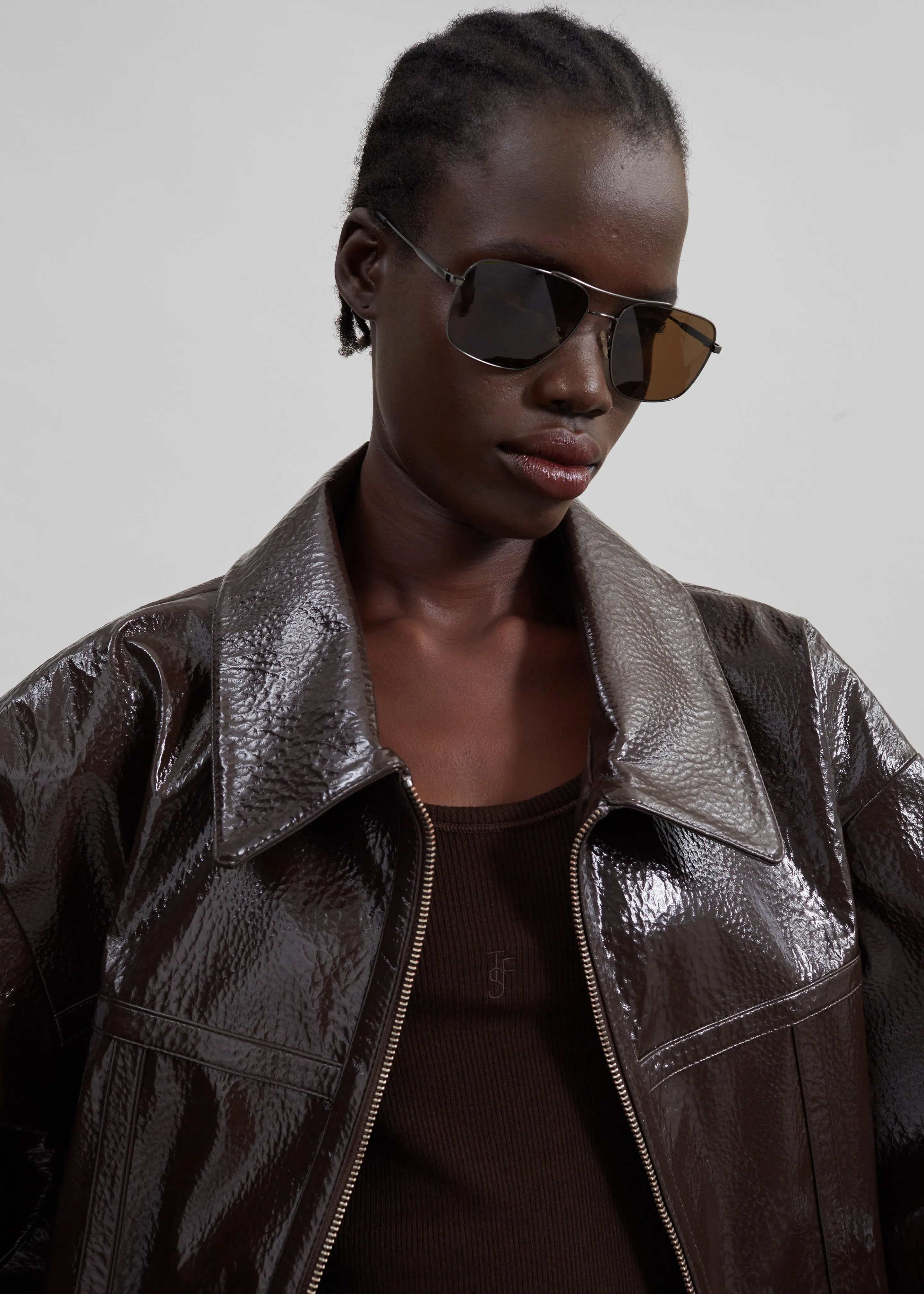 Arbor Crackled Faux Leather Jacket - Brown sold by Frankie Shop product image thumbnail 5