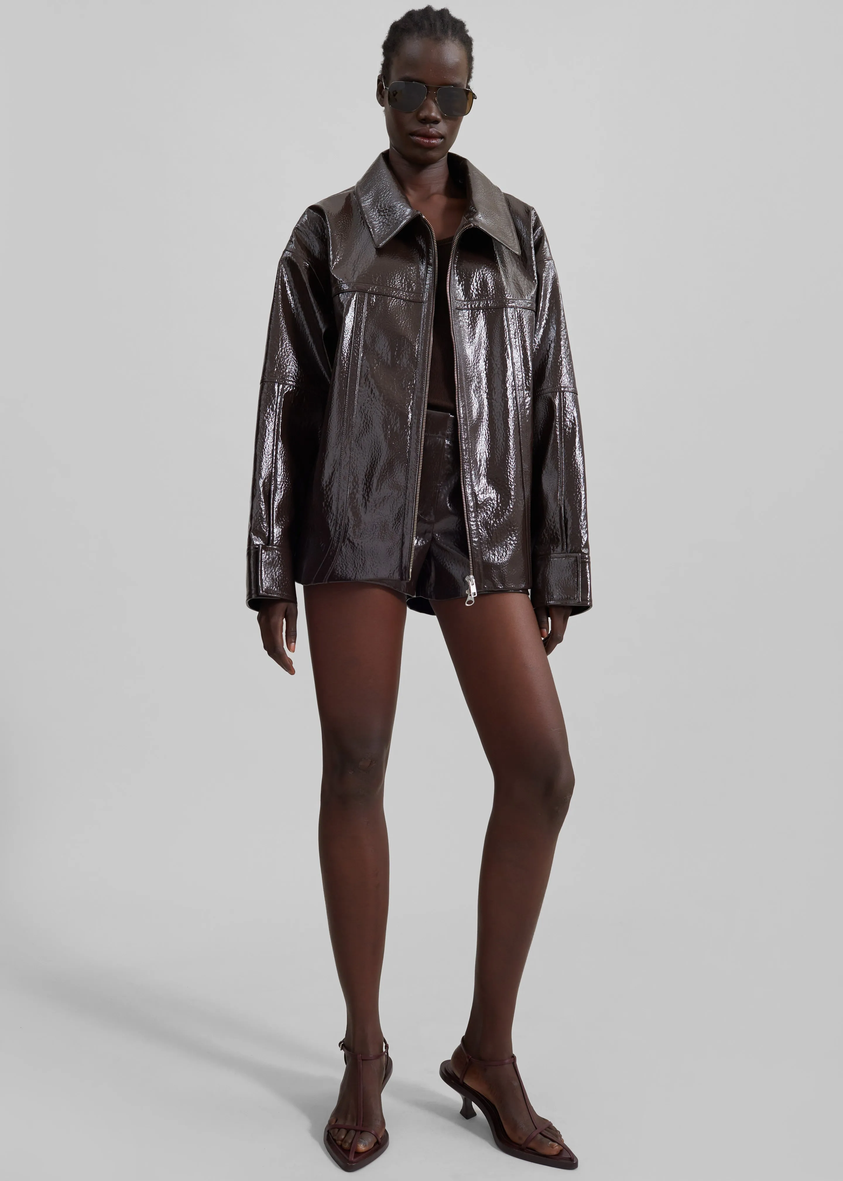 Arbor Crackled Faux Leather Jacket - Brown sold by Frankie Shop product image thumbnail 3