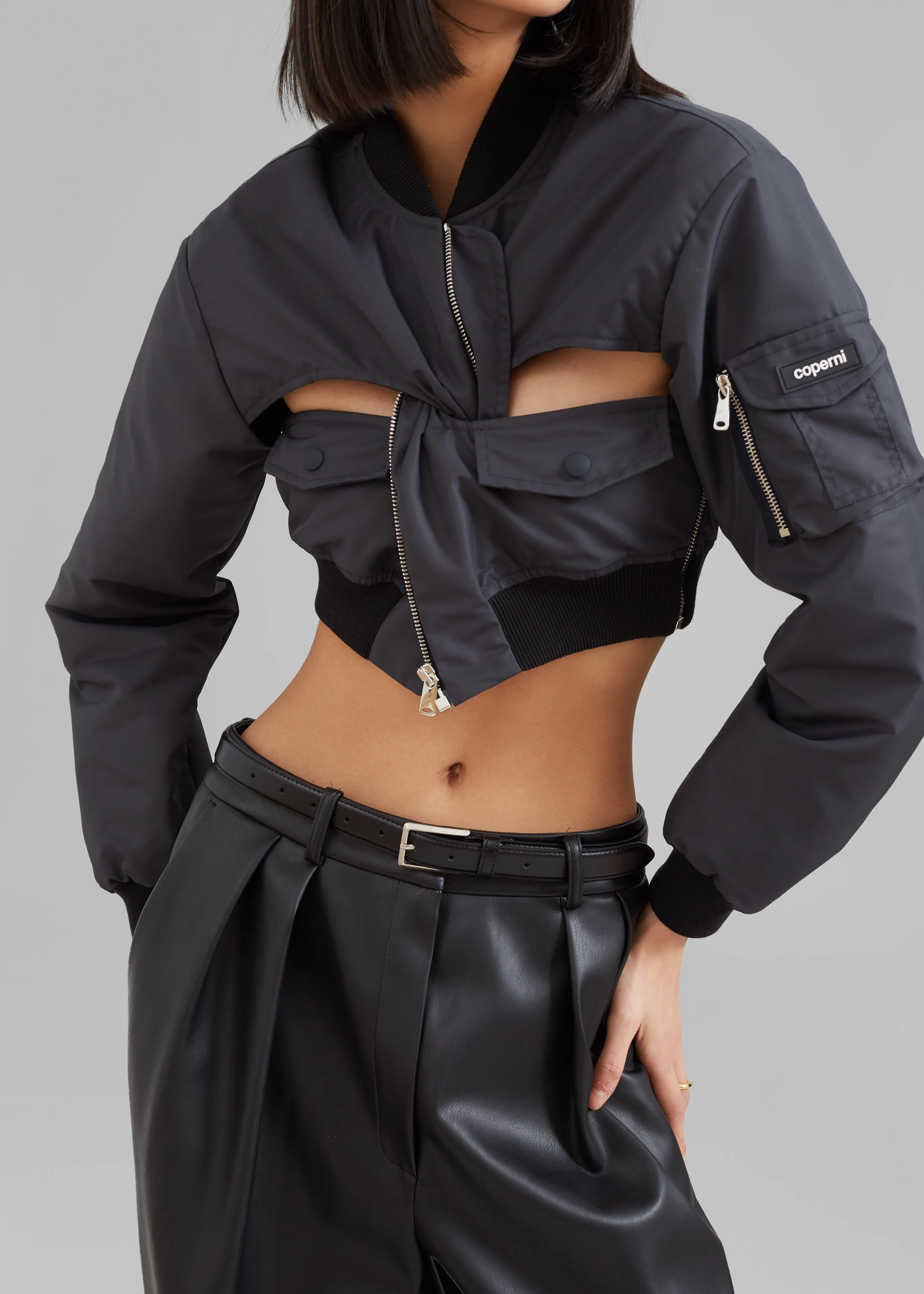 Coperni Cut-Out Cropped Bomber Jacket - Concrete sold by Frankie Shop product image thumbnail 3