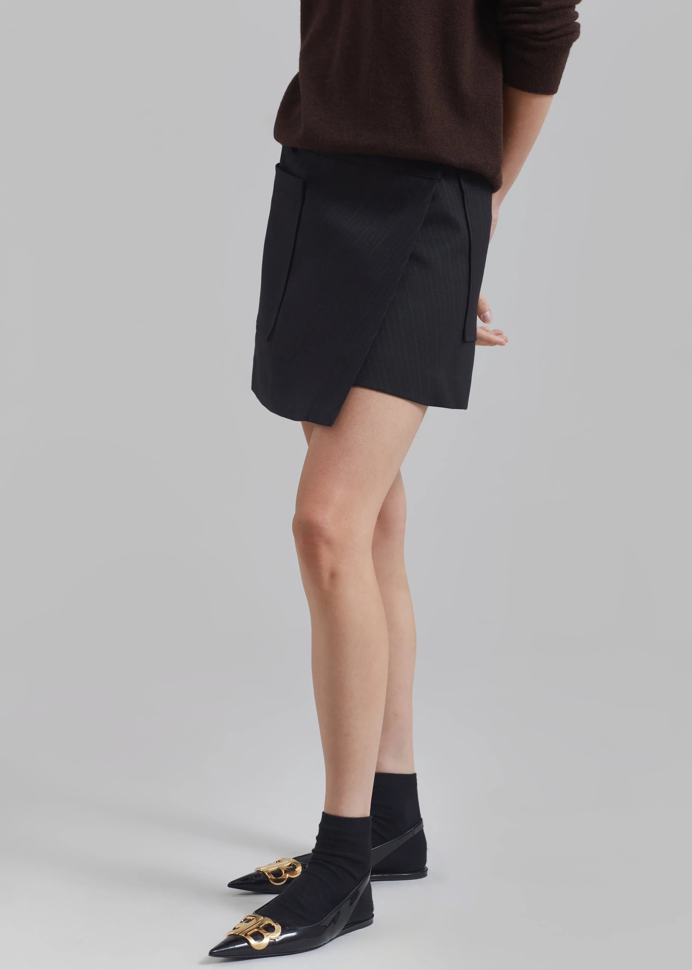 Aris Wrap Mini Skirt - Black Pinstripe sold by Frankie Shop product image thumbnail 5