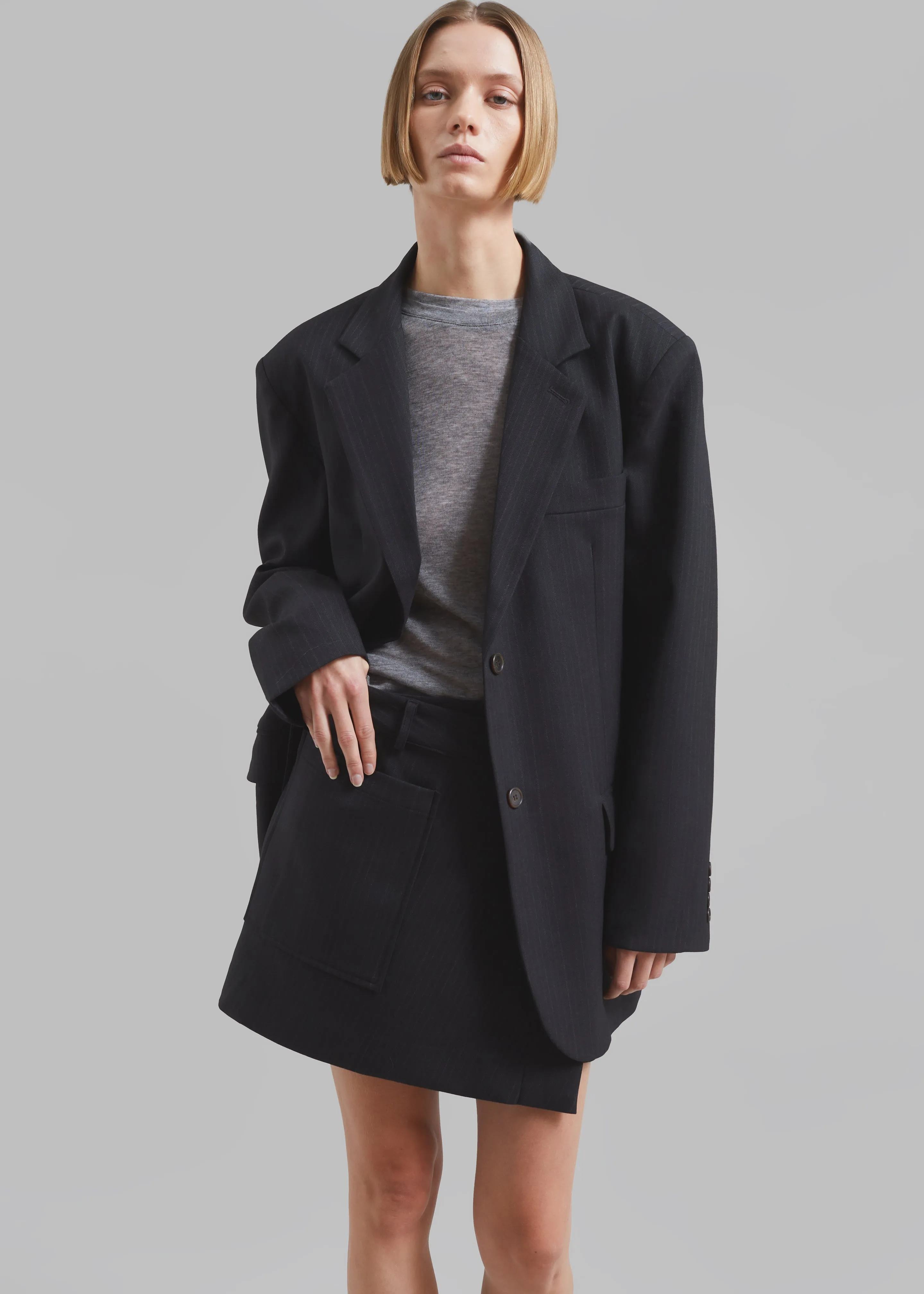 Aris Wrap Mini Skirt - Black Pinstripe sold by Frankie Shop