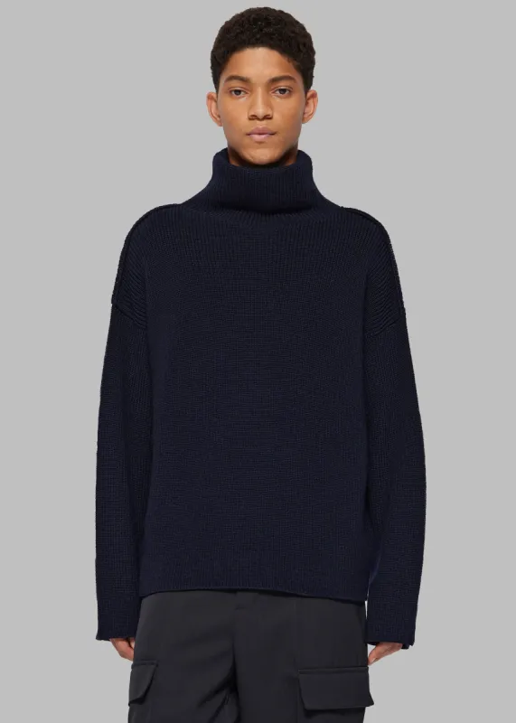 Róhe Turtleneck Seam-Detail Sweater - Navy sold by Frankie Shop