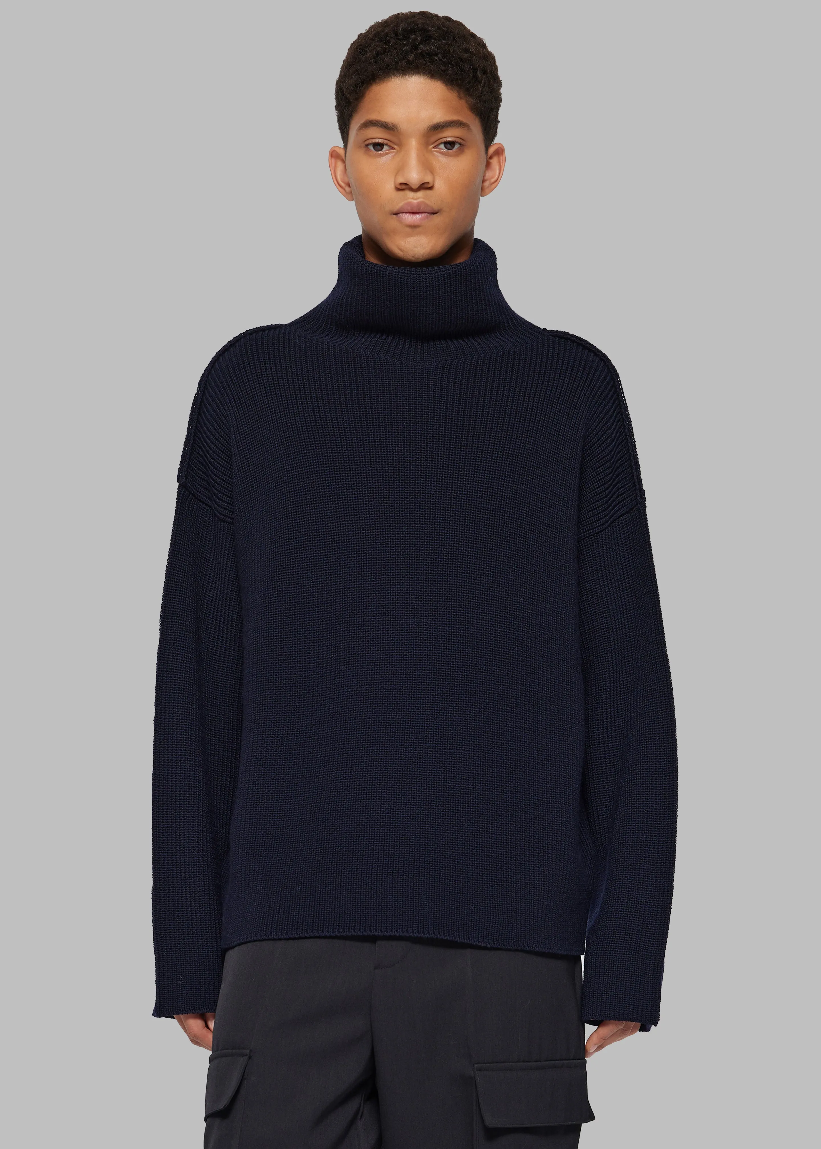 Róhe Turtleneck Seam-Detail Sweater - Navy sold by Frankie Shop