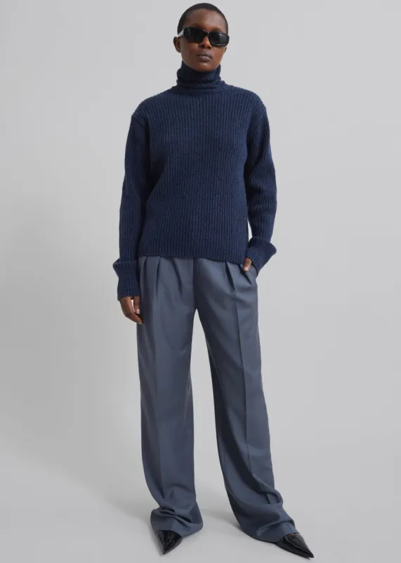 Loulou Studio Sbiru Wide Leg Wool Trousers - Fjord Grey sold by Frankie Shop