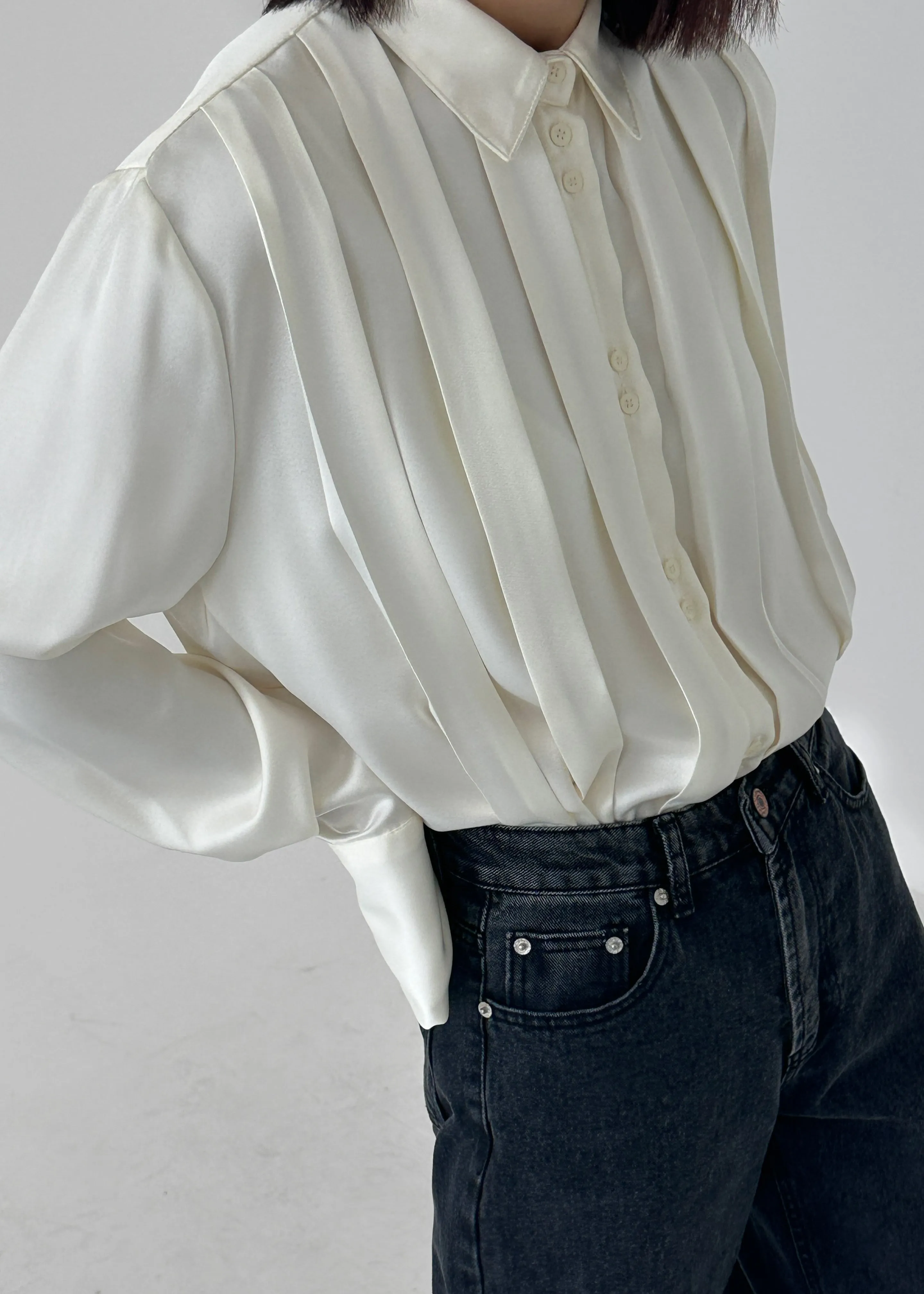 Elliana Front Pleated Blouse - Cream sold by Frankie Shop