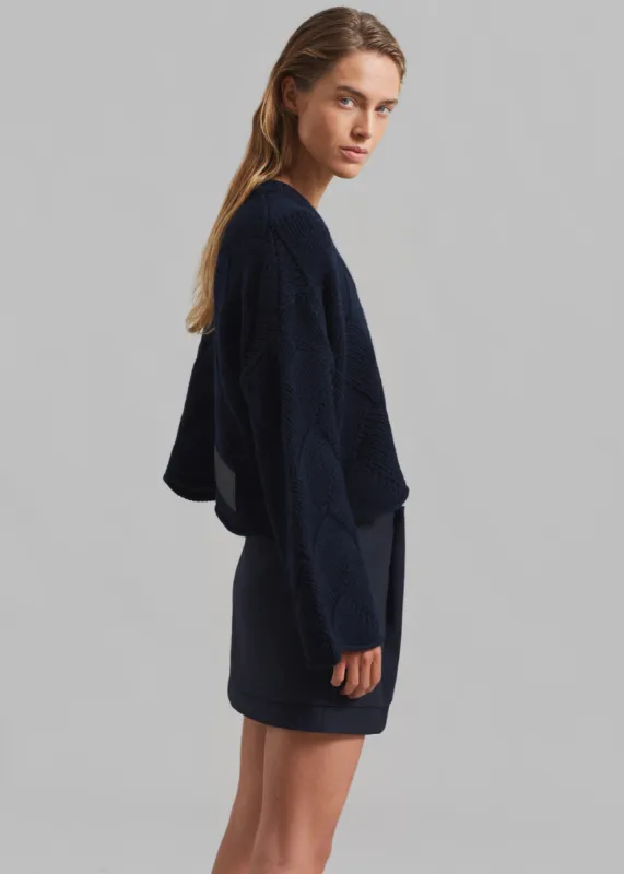 JW Anderson Cropped Basket Weave Jumper - Dark Navy sold by Frankie Shop