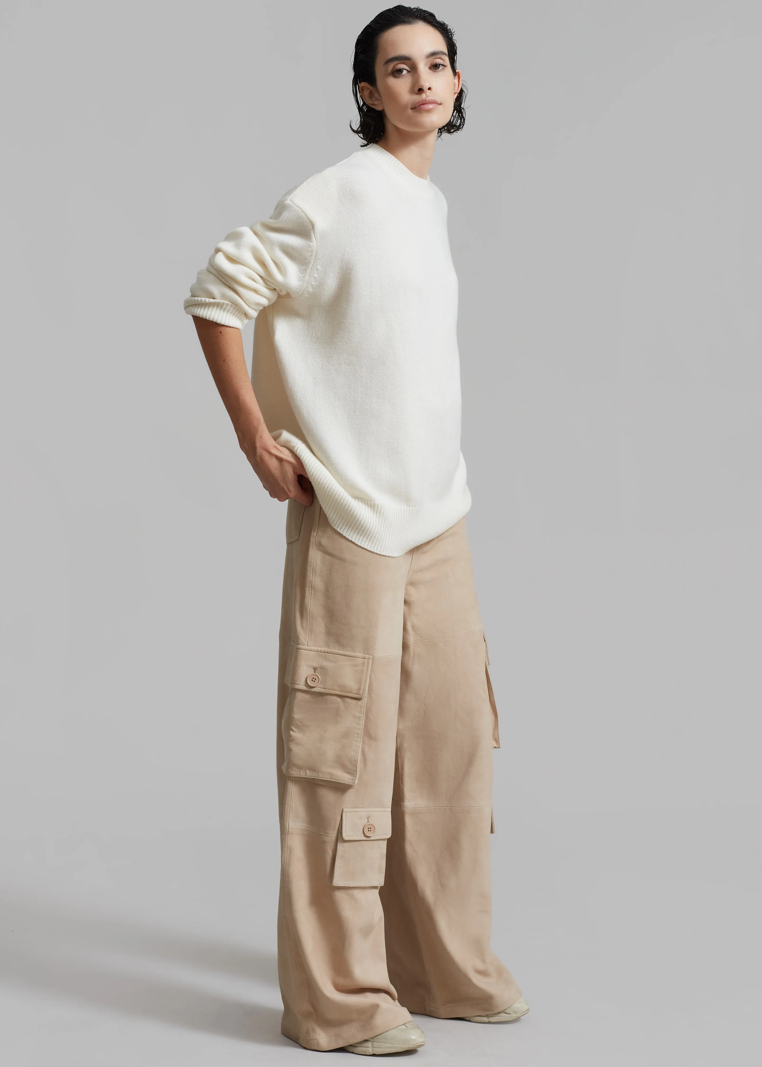 Hailey Suede Oversized Cargo Pants - Beige sold by Frankie Shop
