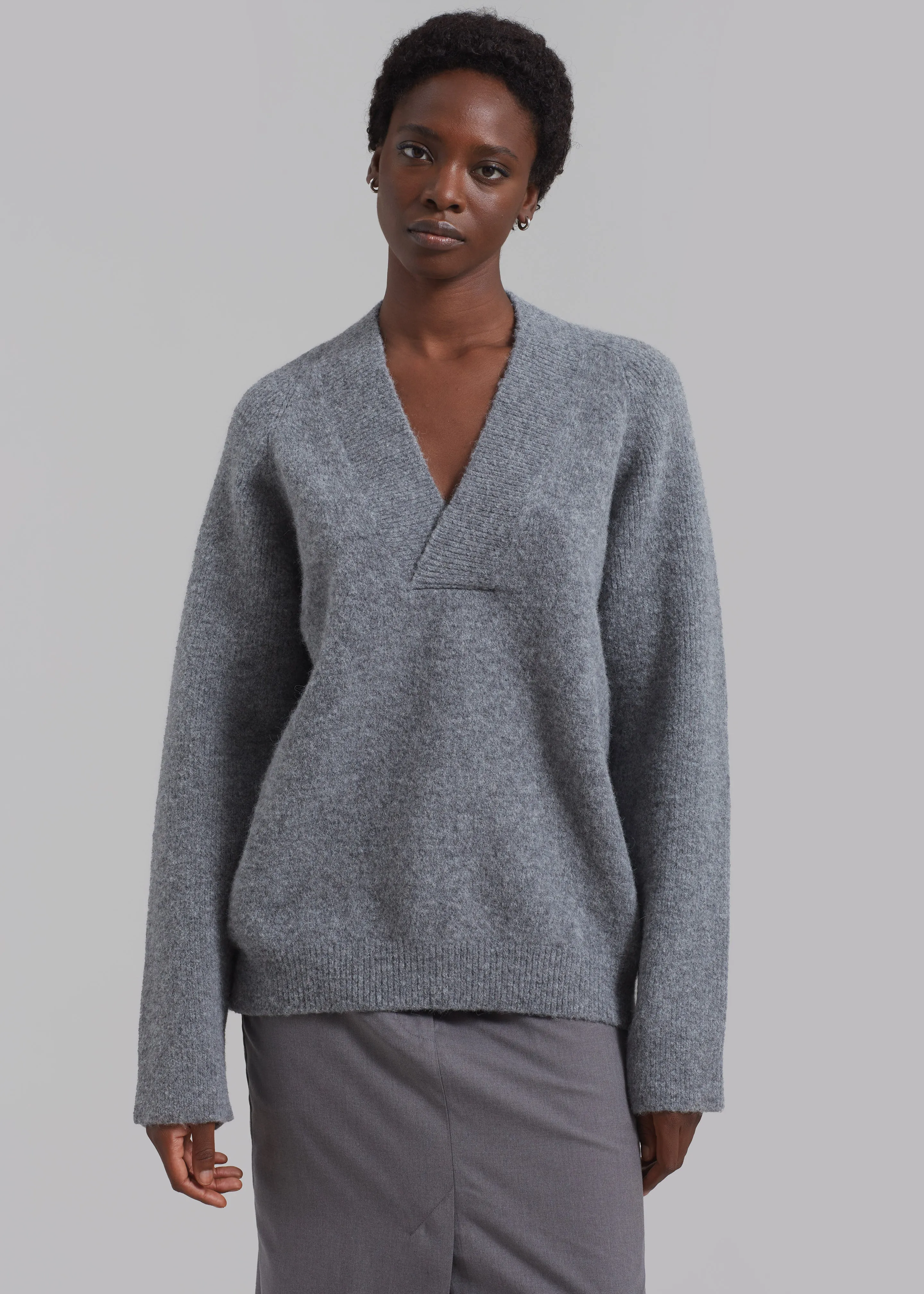 Róhe Alpaca Wool V-Neck Sweater - Grey Melange sold by Frankie Shop product image thumbnail 3