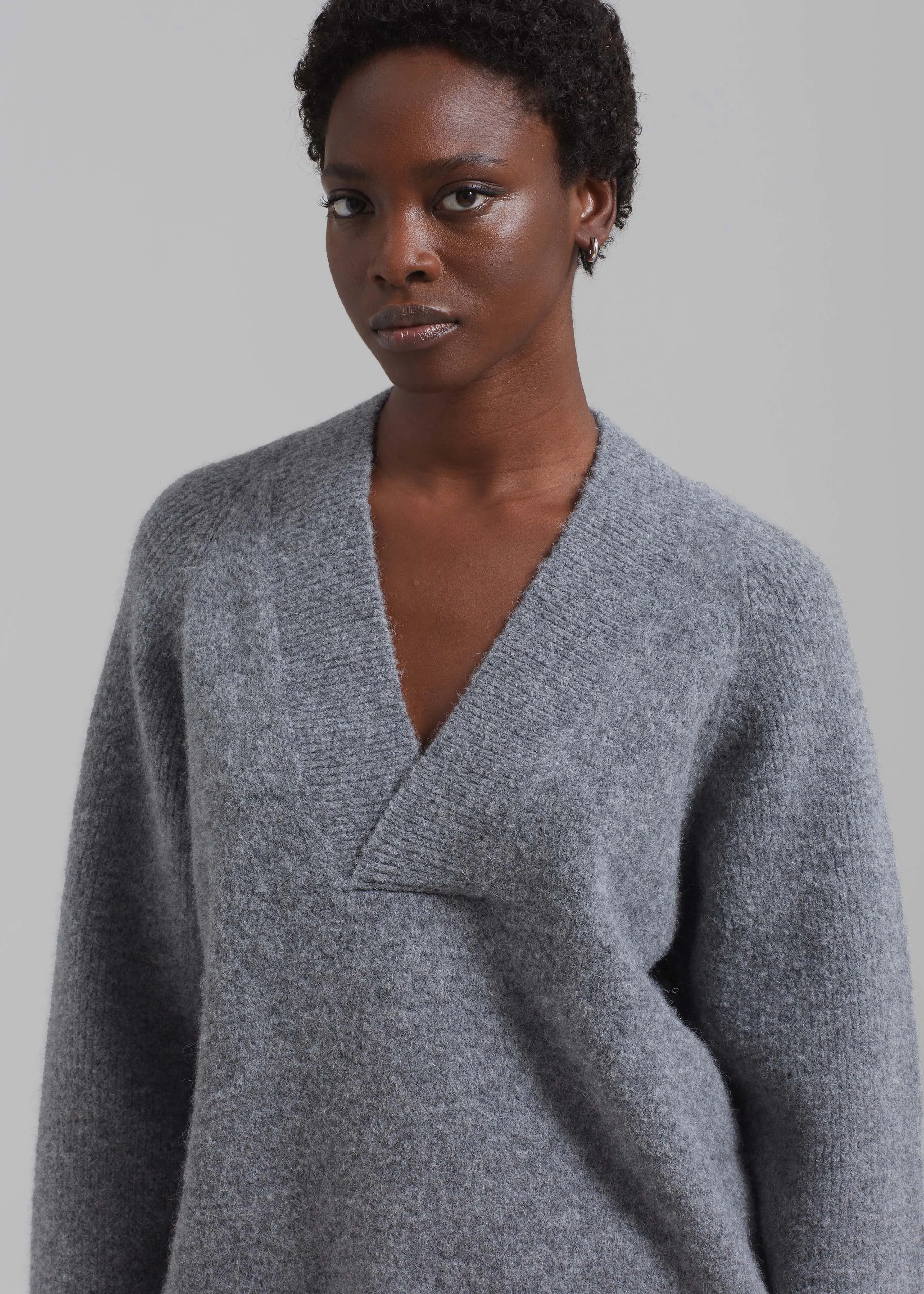 Róhe Alpaca Wool V-Neck Sweater - Grey Melange sold by Frankie Shop product image thumbnail 4
